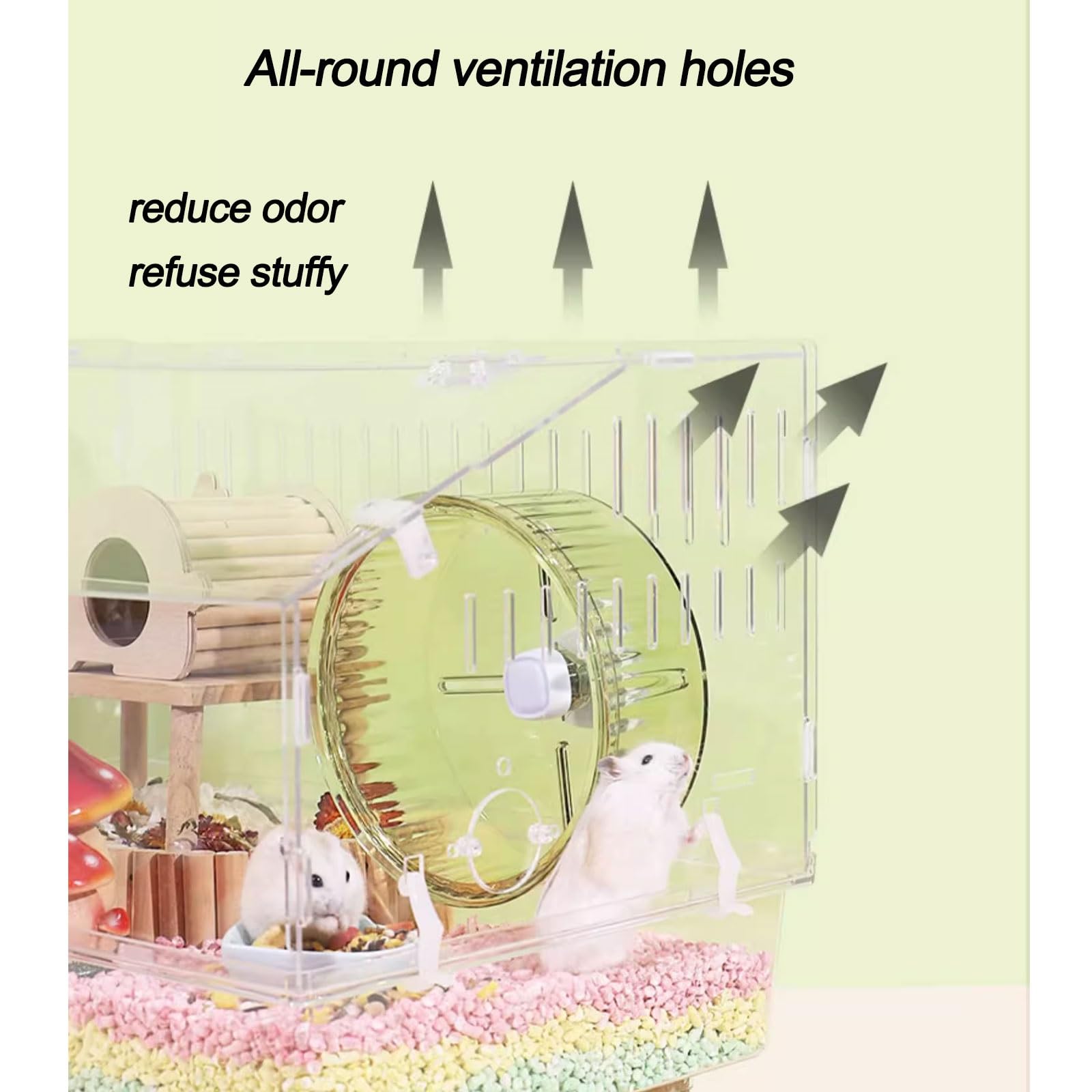 Cage Pour Hamster 2 étages En Acrylique Transparent - 47x30x37 Cm Avec Accessoires (roue, Maison, Biberon…) - Pour Hamster, Gerbille, Souris - 7