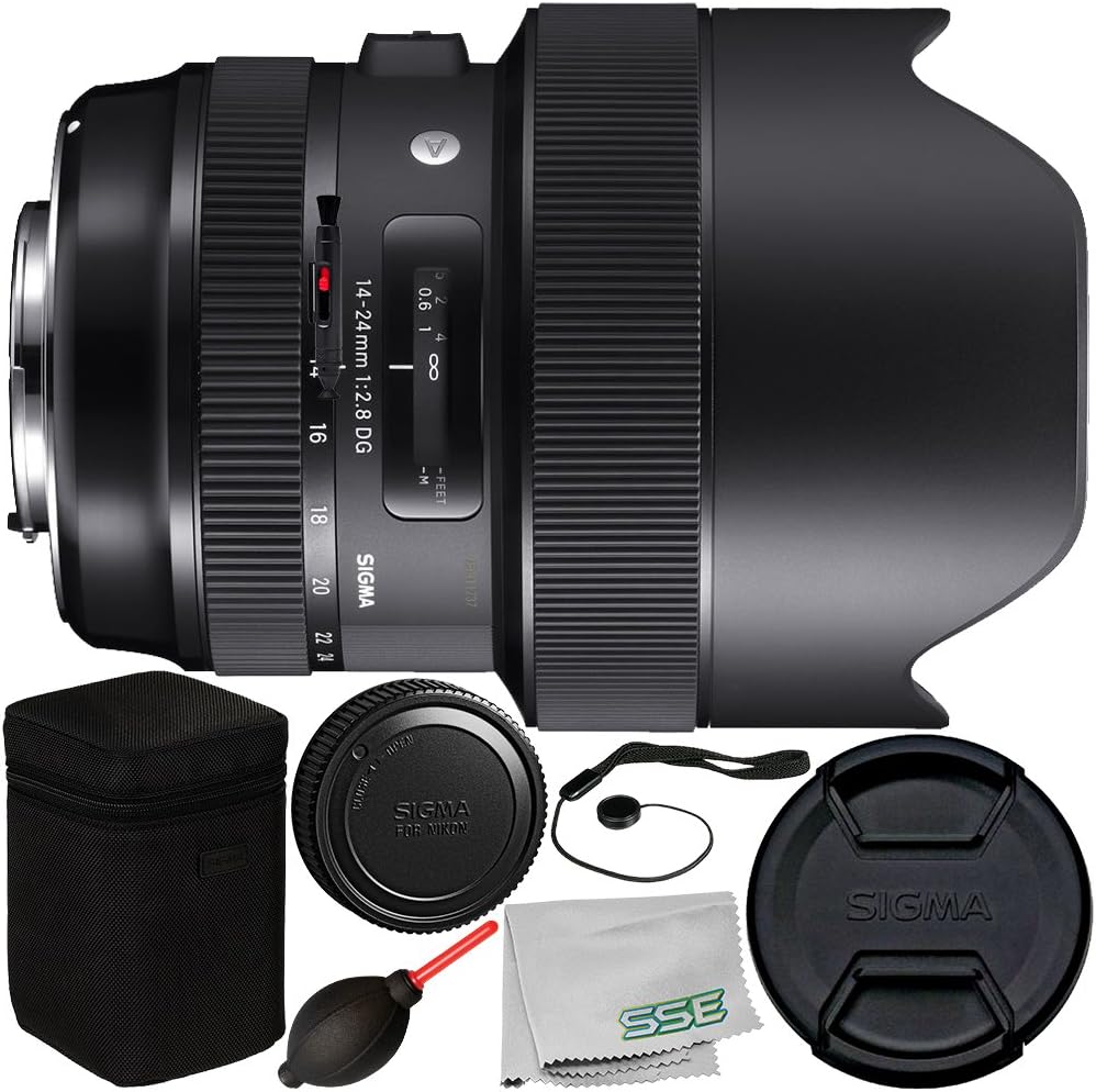 Sigma 14-24mm f/2.8 DG HSM Art Lens for Nikon F 7PC Accessory Bundle – Includes Manufacturer Accessories + Lens Cap Keeper + More