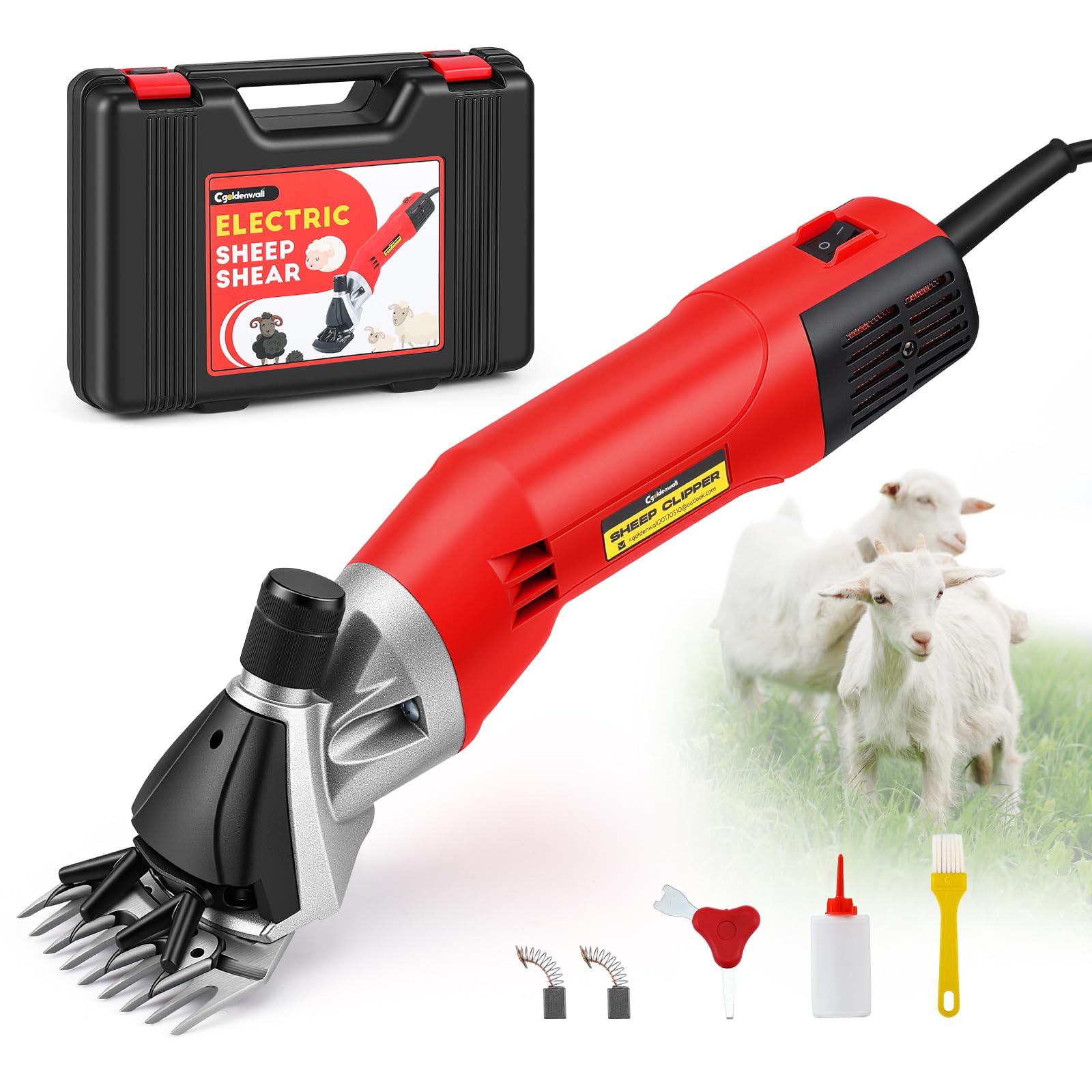 CGOLDENWALL 1200W Tosatrice per Pecore Elettrica Professionale, Motore Alte Prestazioni 3800RPM, Regolazione 6 Veli, Lama a 13 Denti per Pecore, Capre, Alpaca & Bestiame con Pelliccia Spessa