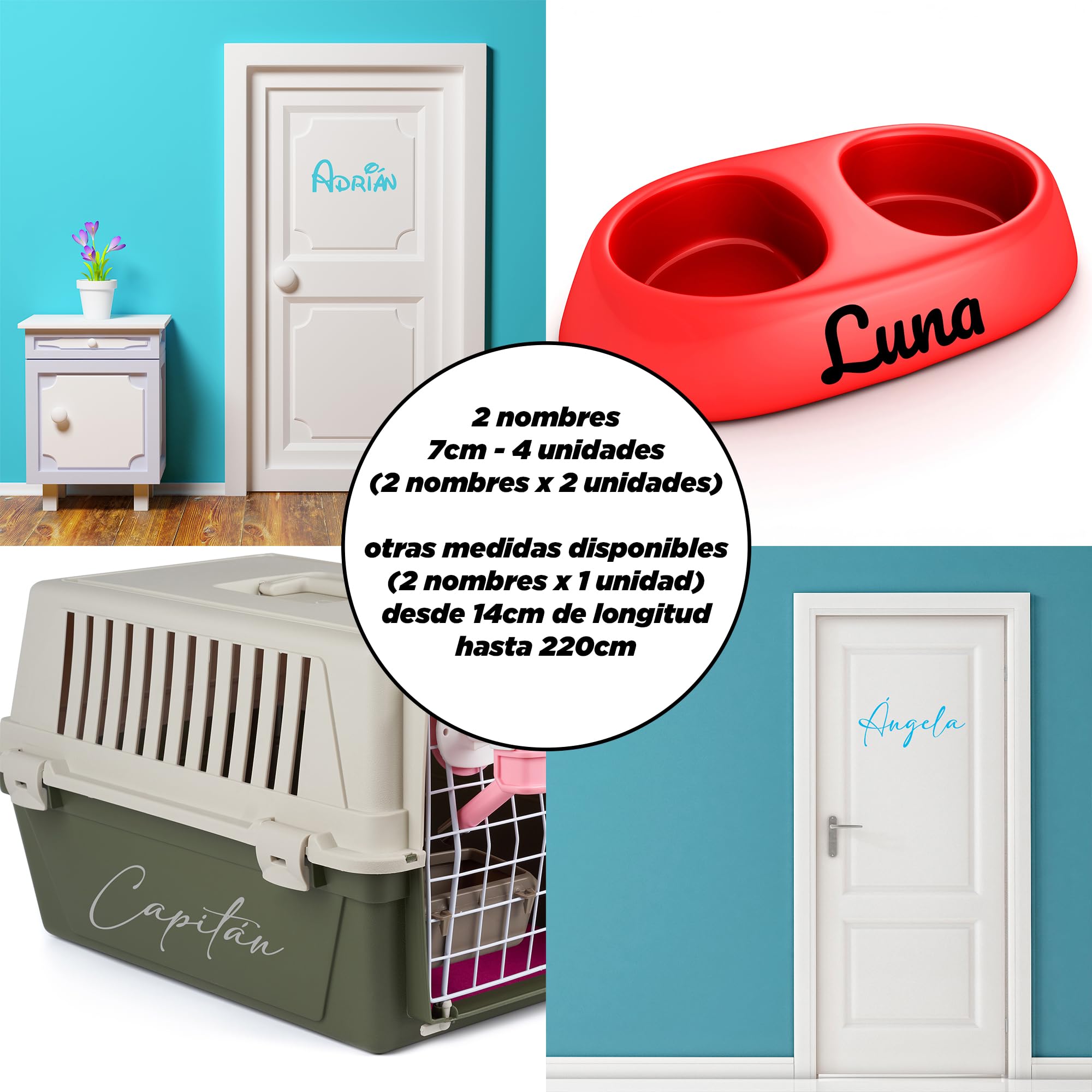 Pack 2 Vinilos Personalizables - Nombres/frases (7-220cm) - Para Casco, Coche, Pared - Hecho En España