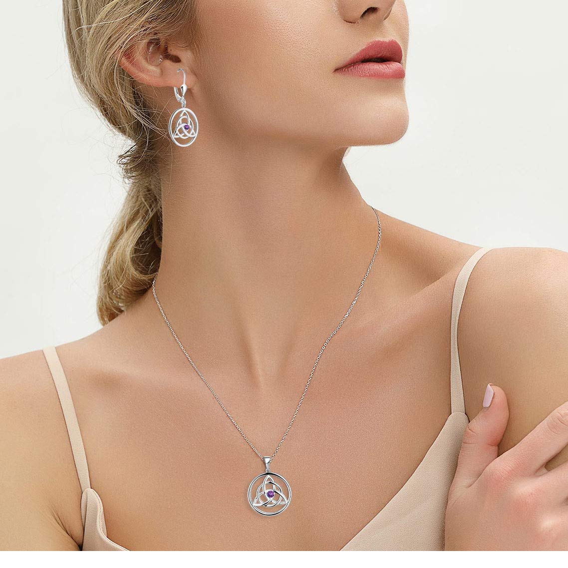 YL Kette Keltische 925 Sterling Silber 12 Geburtsstein Zirkonia Irische Knoten Anhänger Halskette für Damen