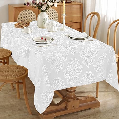 Juego de 4 servilletas de tela de damasco de color blanco, cuadradas, 20 x 20 pulgadas, servilletas de tela suave y lavables con estampado floral