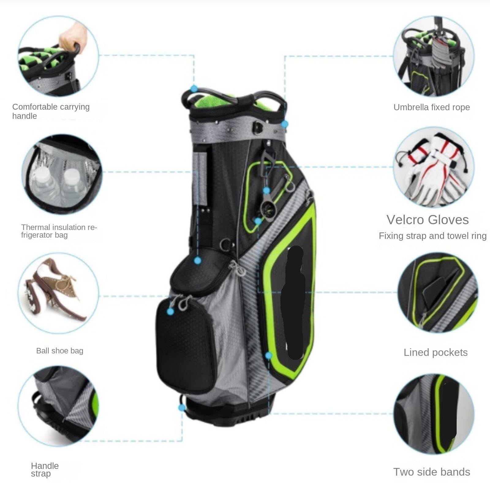 Supporto per Mazze da Golf per Garage Sacca da Golf con Divisori Superiori A 14 Vie, Ergonomica, Leggera, con Tracolla Organizer per Mazza da Golf