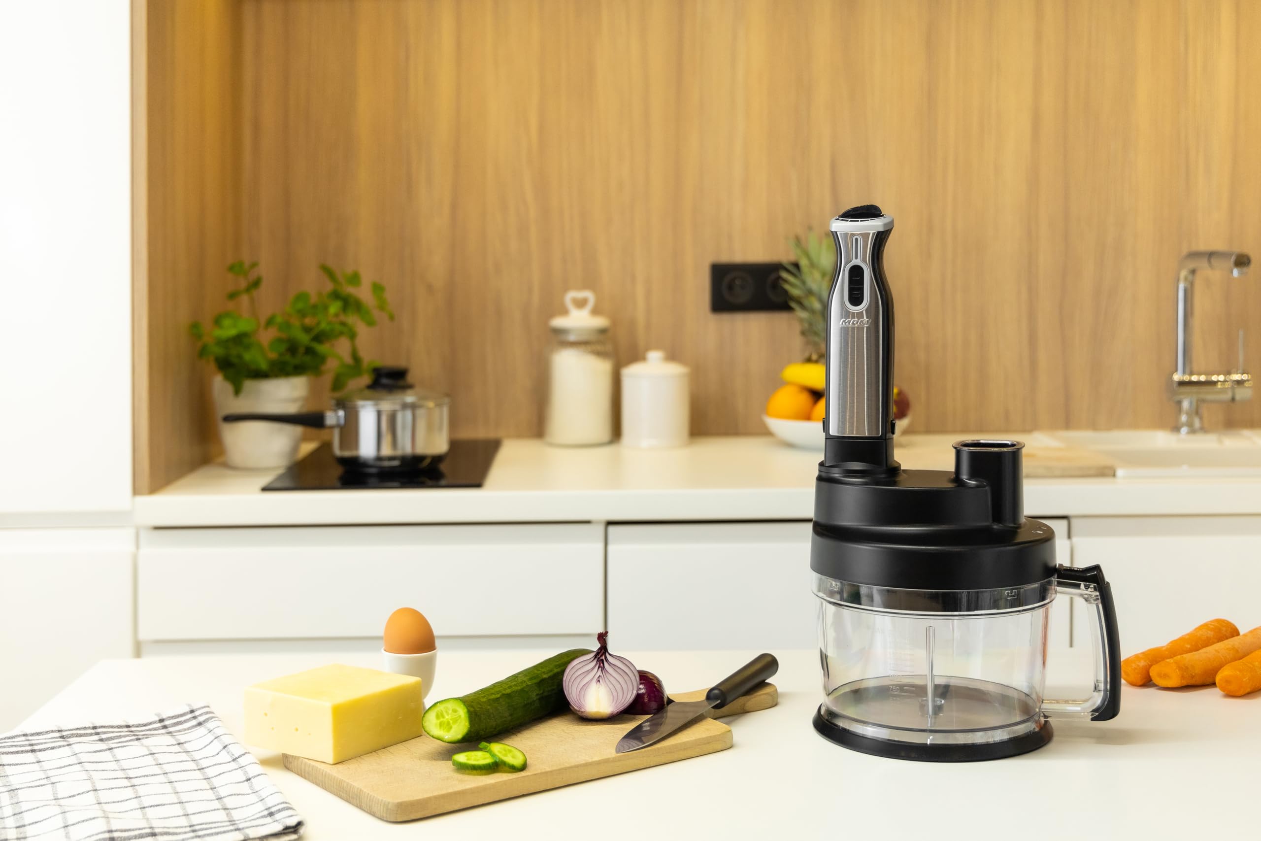 MPM MRK-17 Procesador de Alimentos Multifuncional, Amasadora, Batidora, para Frutas y Verduras, Corta Patatas, Picadora, Apto para Lavavajillas, 800W