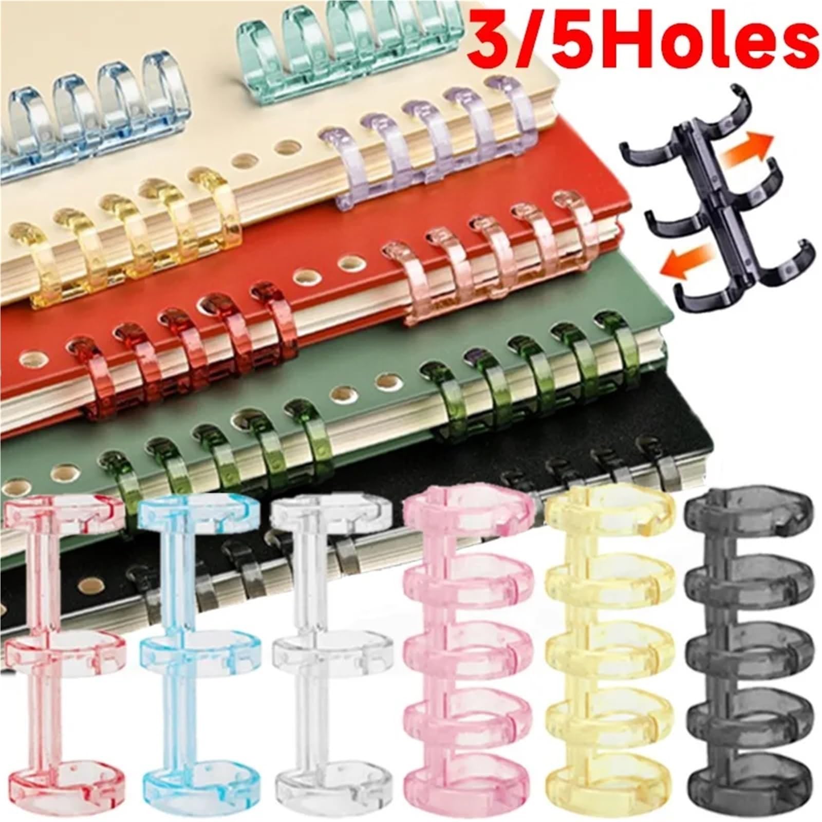 Dorsetti per rilegatura a fogli mobili, Raccoglitore a fogli sciolti Anelli 100 pezzi Multicolor 3/5 fori a scatto traslucido