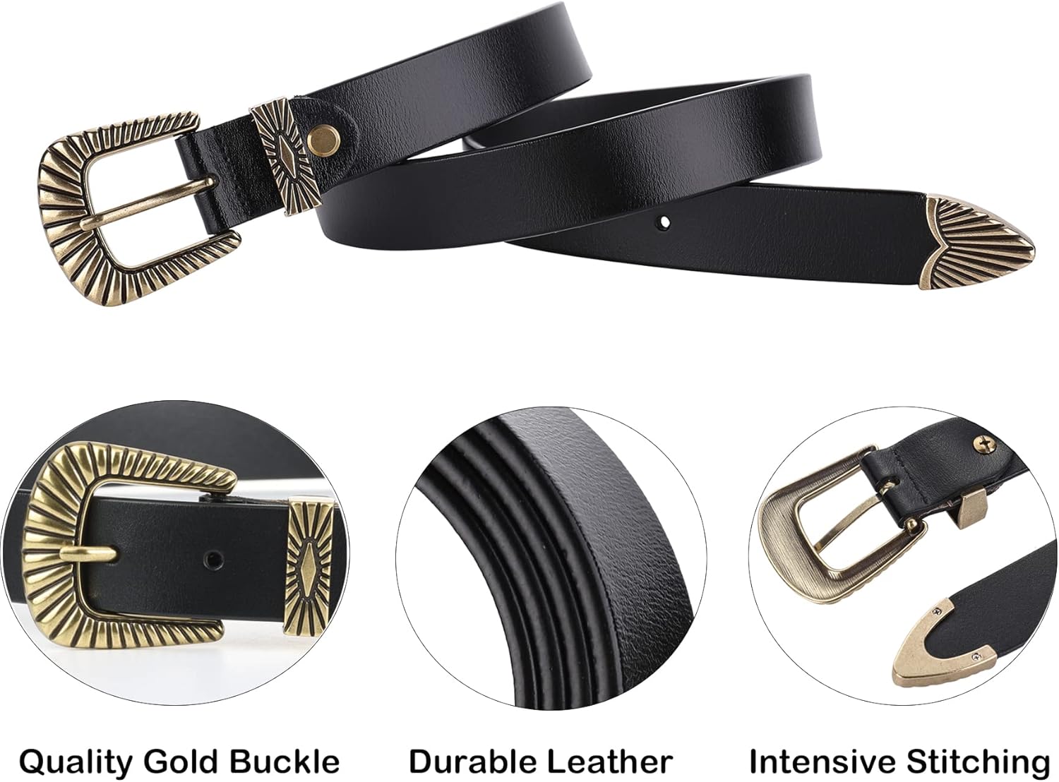 ALAIX Belts for women Women's Belts Silver Gold Buckle leather belts Black Western belts Jeans Pants belts for women - Image 4