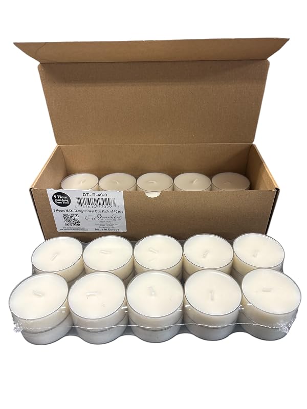 Stonebriar 40 Pack Unscented Mega Oversized Clear Cup Tea Light Candles with 9 Hour Extended Burn Time by Stonebriar - Image 2