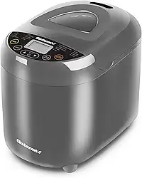 Elite Gourmet EBM8103CG Pão programável para pão de cerâmica CERALAST e folha de amassar 19 funções de menu sem glúten, branco, trigo, centeio, francês e muito mais, 2 libras, cinzento