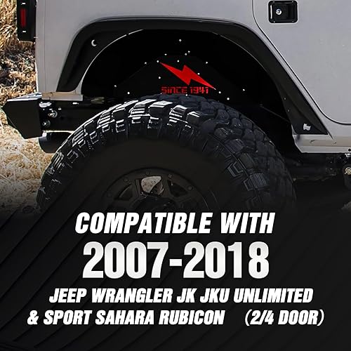 Miniatura 10 de Forros de guardabarros interiores traseros para Wrangler JK compatibles con Jeep Wrangler JK y JKU 2007-2018 24 puertas, logotipo de estrella roja