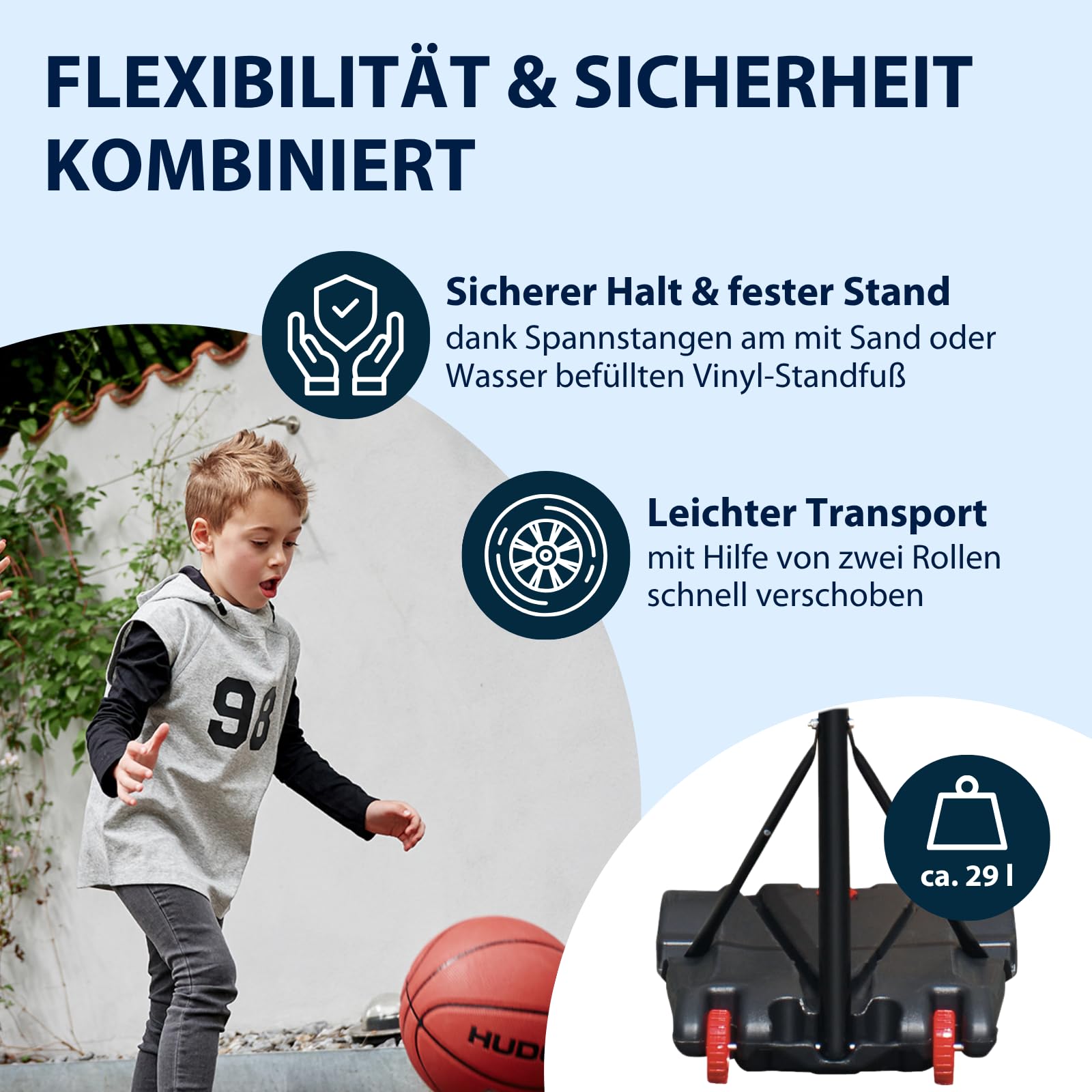 HUDORA Basketballständer All Stars 205 - höhenverstellbarer Basketballkorb mit Ständer für Kinder und Jugendliche - Mobiler Outdoor Korb für den Garten - mit Rollen und Standfuß
