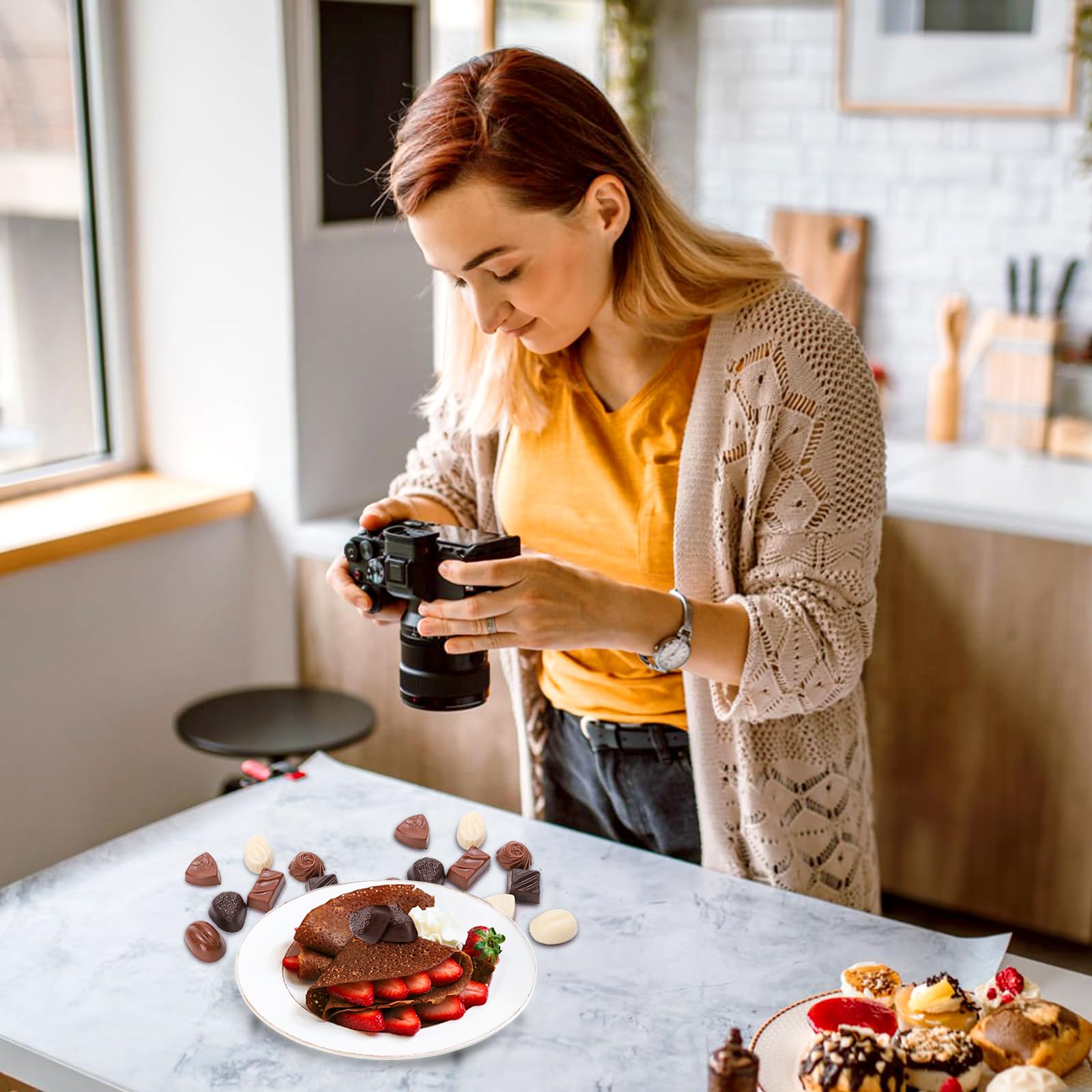 40 piezas de chocolate falso, dulces artificiales para manualidades, decoraciones de chocolate realistas, modelo de postre de dulces reutilizables para decoración de pasteles, recuerdos de 6
