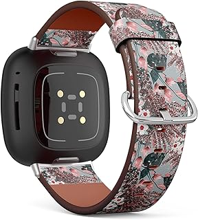 CJBROES Replacement Leather Watch Band, Compatible with Fitbit Versa 3 and Fitbit Sense of Wristband Bracelet Accessory - Flowers