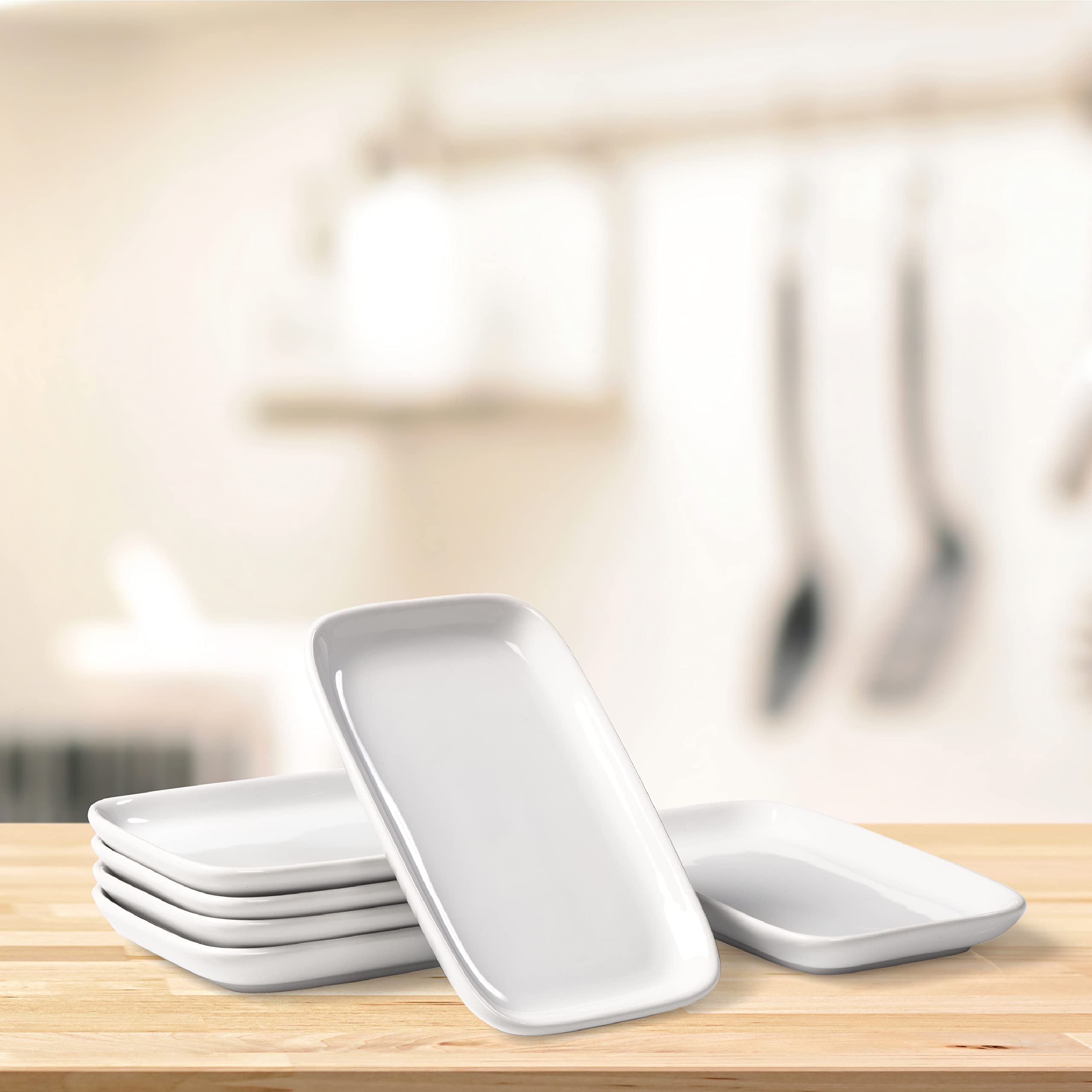 Urban Lifestyle Piatti Mezzetini (bianco) in gres ca. 15 x 9,7 x 1,7 cm, set da 6 pezzi antipasti, antipasti, piatti da dessert mezze, piatti rettangolari, per sushi, lavabili in lavastoviglie