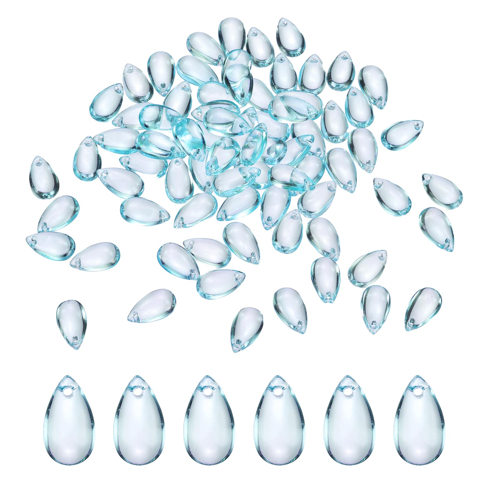 sourcing map 100 Pcs Teardrop Crystal Glass Beads, 8x14mm Teardrop Glass Charm Pendants Water Drop Beads Top Drilled for Jewelry Making DIY Craft Bracelets Necklace, Transparent Lake Blue — image 1