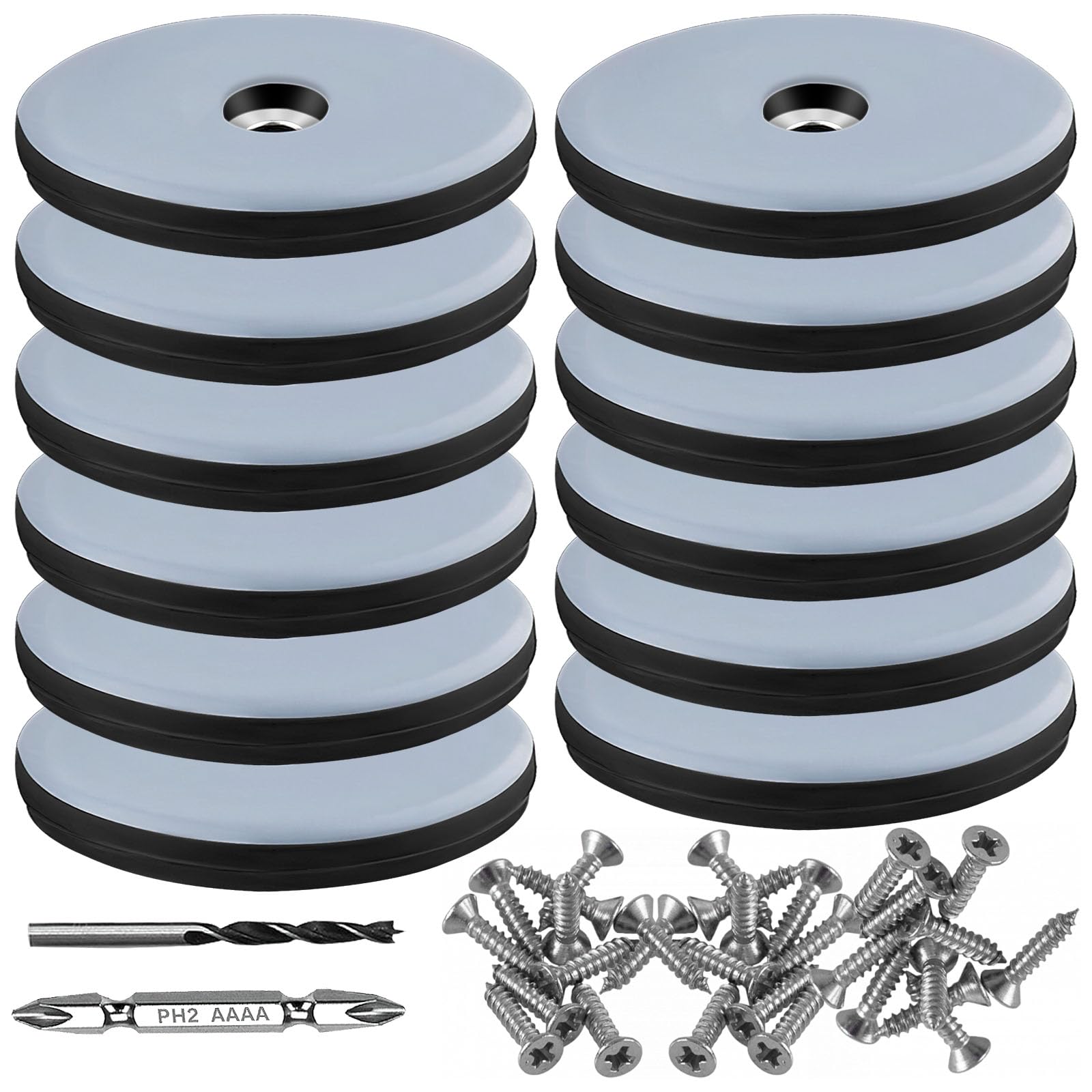 TXErfolg Teflongleiter zum Schrauben 12 Stück Bodengleiter Ø 50 mm (Rund | Schwarz) Möbelgleiter mit 12 Edelstahlschrauben und 2 Bohrer Möbelgleiter-Set Effektiver Schutz Ihrer Möbel Stühle Böden