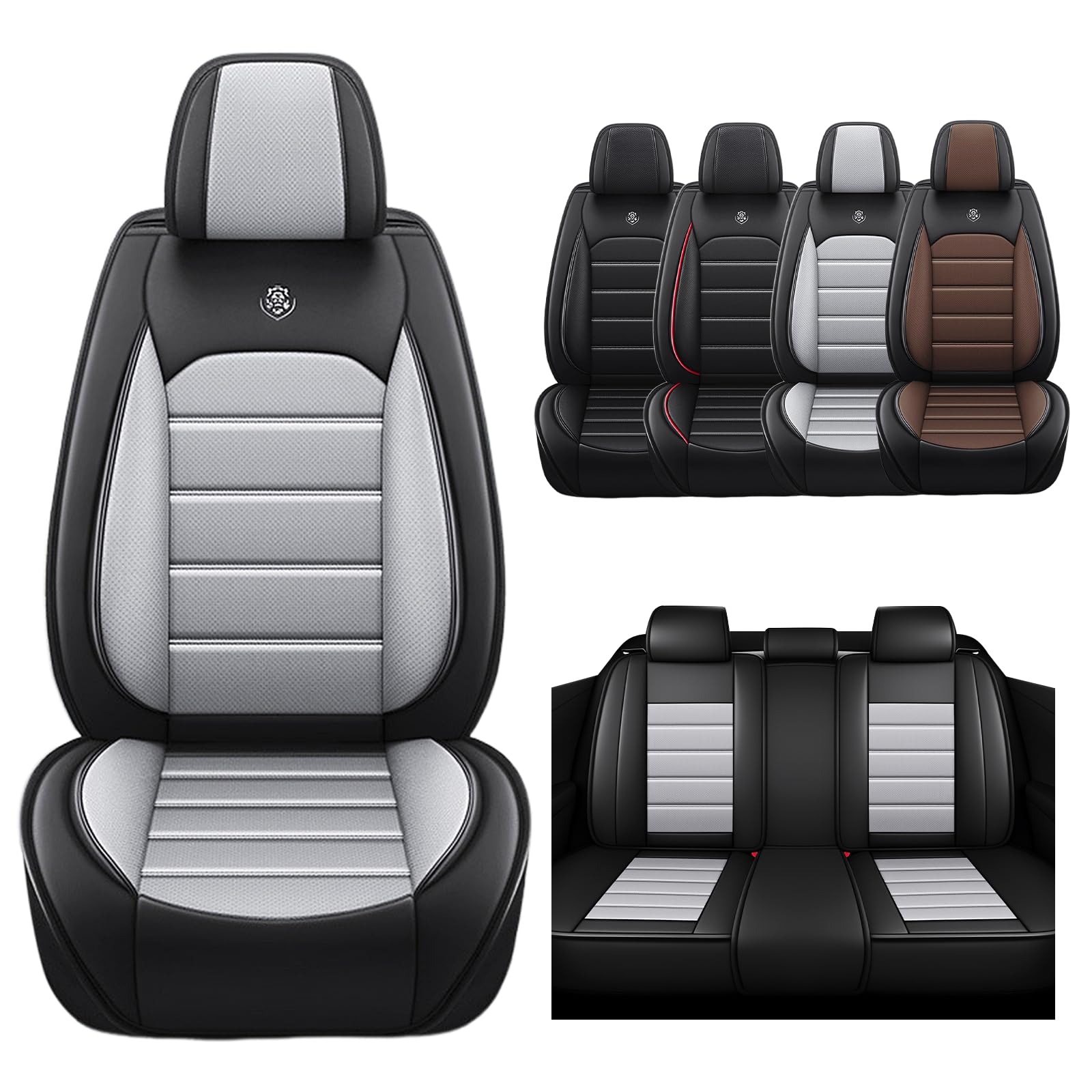 Car Seat Covers Fit for Ford F-250 2000-2024,5 Seats Custom Fit Leather Cover Protector Cushion,Automotive Vehicle Auto Interior Covers(Black Gray,