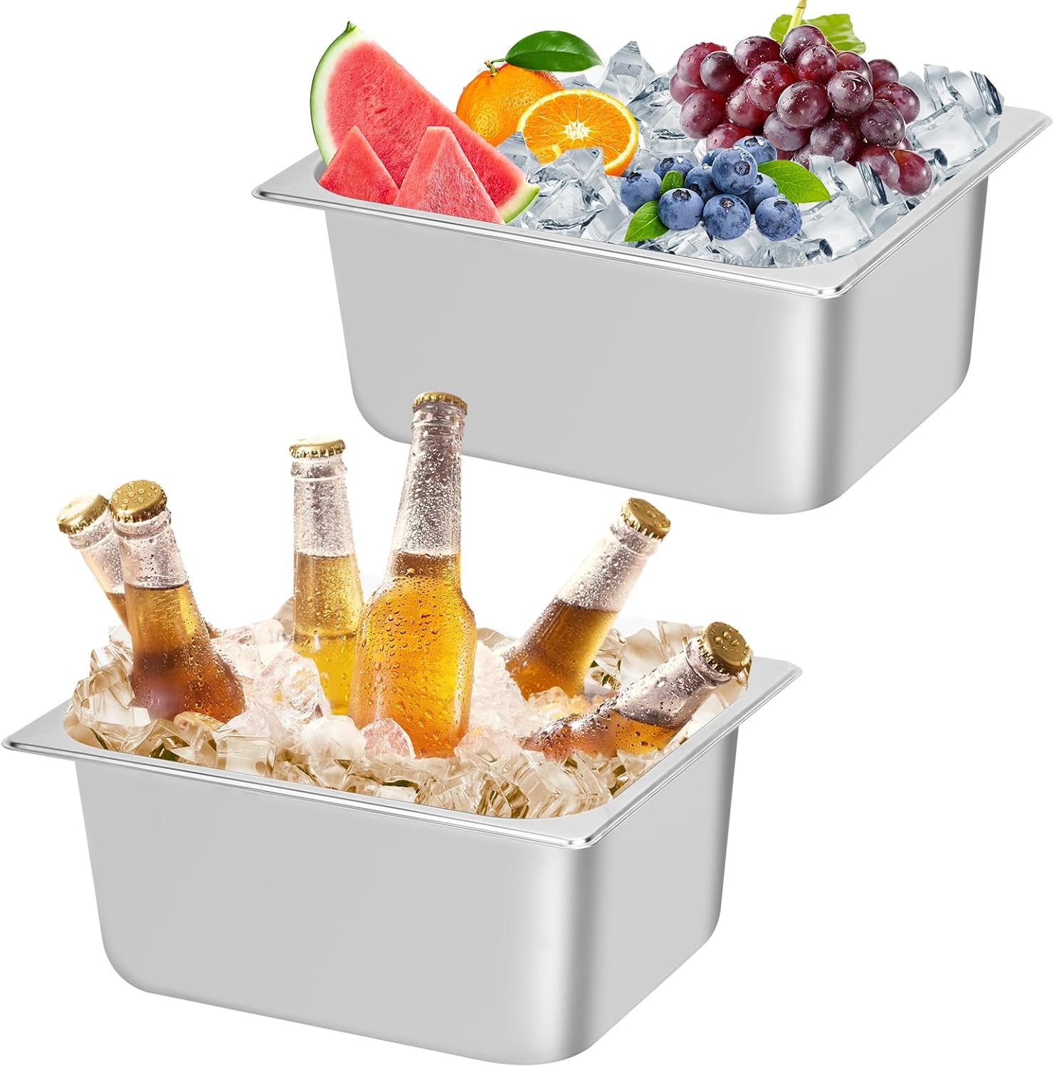 2 Pack Ice Bucket for Freezer,Freezer Ice Bin (large),Ice Buckets for Parties,Champagne Bucket,Stainless Steel Ice Bin for Freezer,Suitable for parties, picnics,and kitchen storage