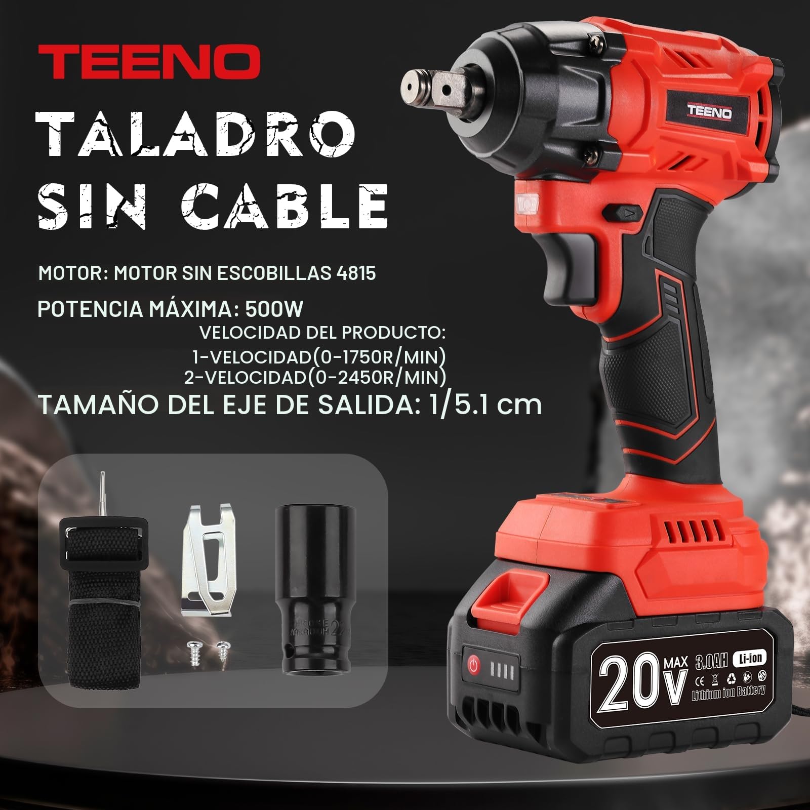 TEENO Juego de Herramientas Eléctricas 3 Piezas: Llave de Impacto Sin Escobillas + Taladro Percutor a Bateria + Amoladora Angular Sin Escobillas, 2x Batería 20V, Ideal para Hogar y Reparación de Coche