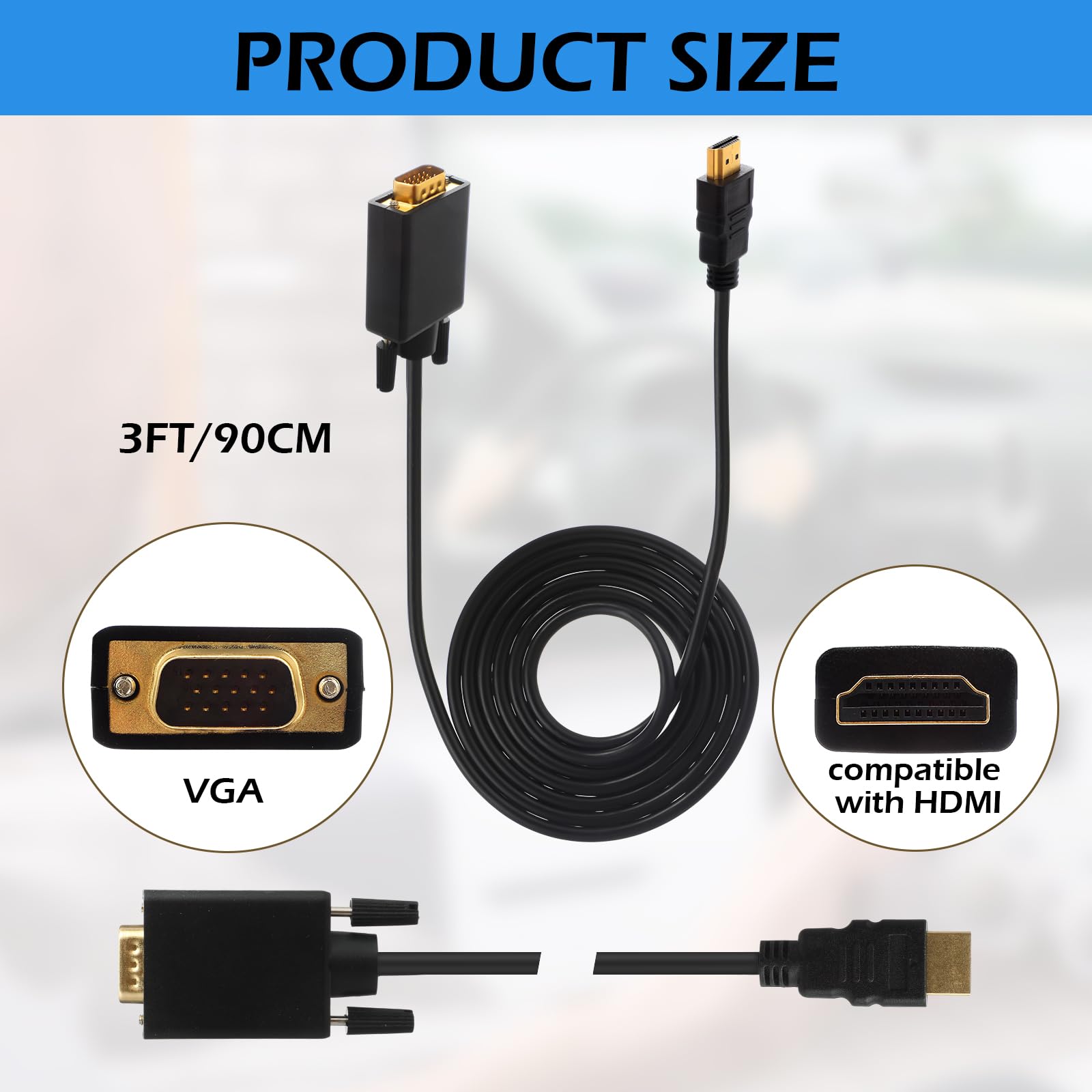 Confezione da 10 cavi da HDMI a VGA, da 3,5 m, unidirezionali (da maschio a maschio) placcati oro, adattatore da HDMI a VGA per monitor, computer, laptop, PC, HDTV proiettore
