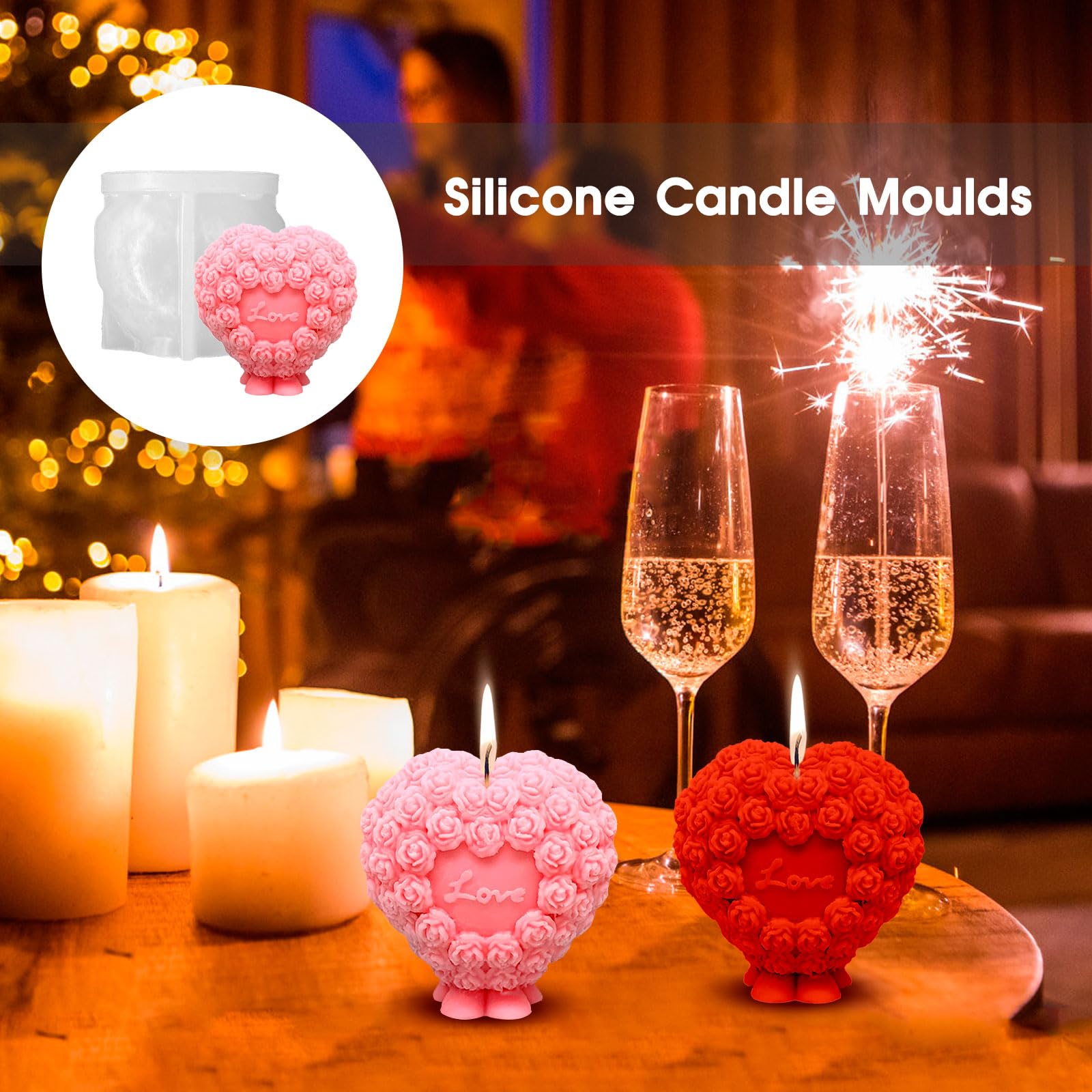 Stampo Per Candele A Forma Di Cuore In Silicone - 3D Per San Valentino | Per Candele, Sapone, Resina Fai-da-Te - Foto 8