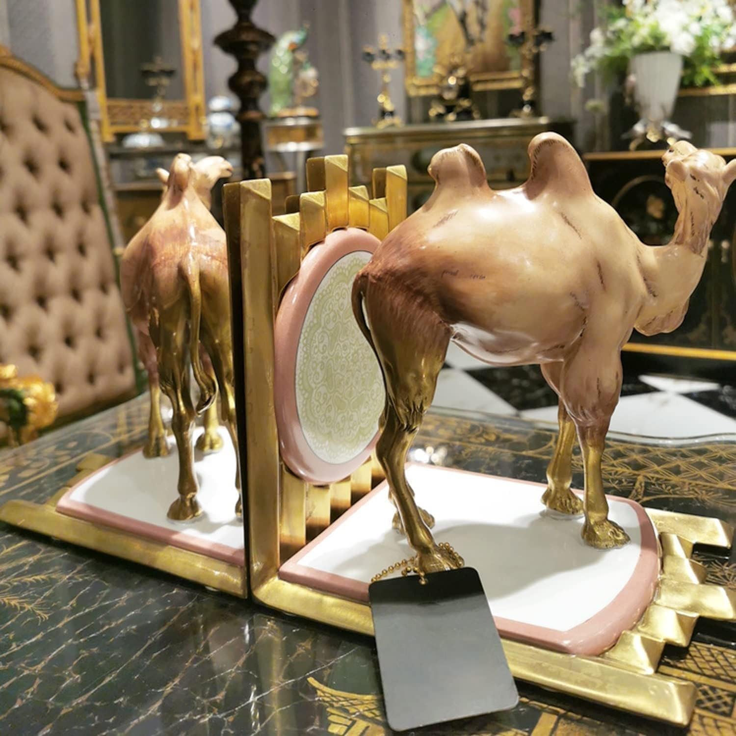 Sujetalibros Apoya Libros Sujetalibros Elegantes con Estatua de Camello, sujetalibros de latón Pesado, Tapones para Libros Sujeta Libros Soporte Libros Mesa