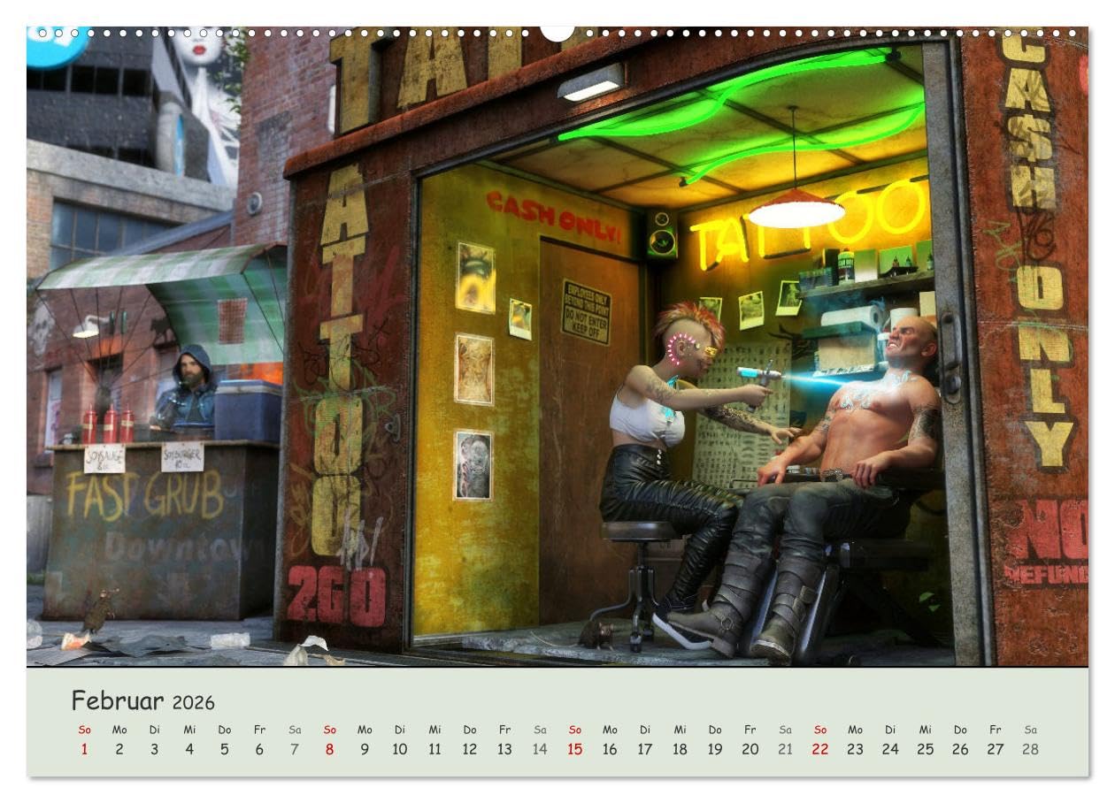 Science Fiction Cyberpunk (Wandkalender 2026 DIN A2 quer), CALVENDO Monatskalender: Zukunftsstädte im Neonschein einer düsteren Zeit. (CALVENDO Kunst)