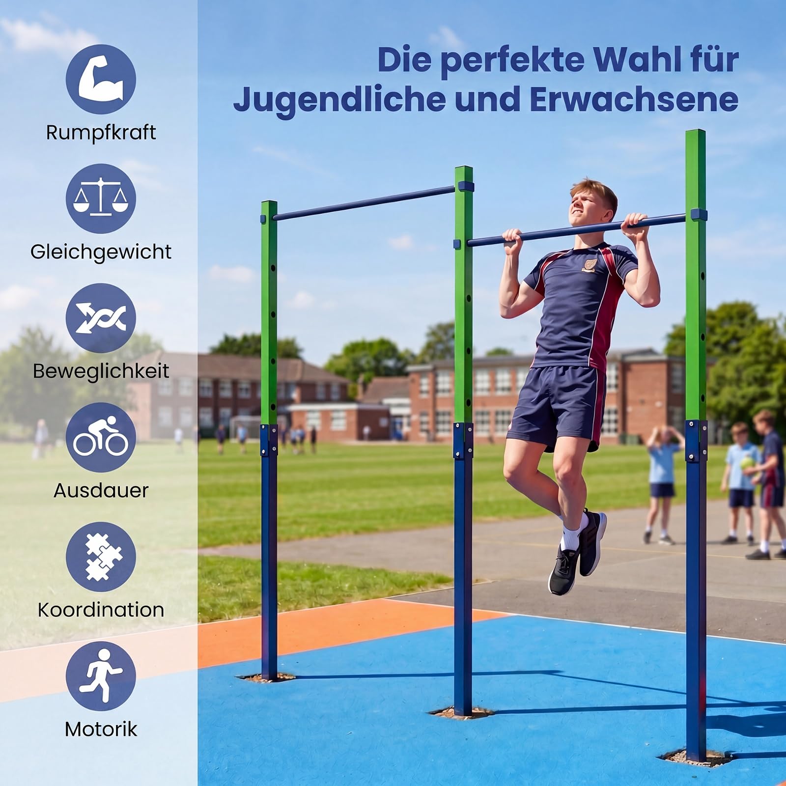COSTWAY Turnreck Outdoor, einzelne/doppelte/dreifache Turnstange wetterfest, Reckstange 80-172 cm höhenverstellbar, Dip Station Stahl bis 330kg, Pull Up Bar für Kinder, Erwachsene