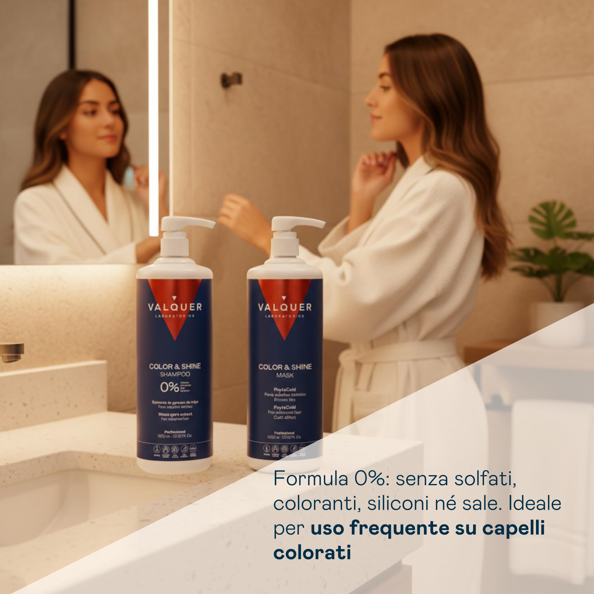 Valquer Professional Pack Shampoo + Maschera Effetto Ghiaccio per Colore e Lucentezza Senza Sale, Senza Siliconi, Senza Parabeni e Senza Solfati Capelli Colorati - 2L