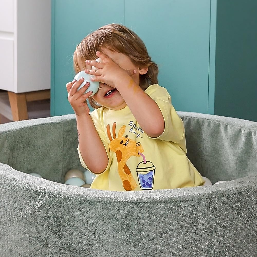 MISIOO Bällebad Baby Rund 90x30 cm mit 200 Bällen Ø6 cm – Weicher Schaumstoff, Bezug Abnehmbar Waschbar, Indoor Spielpool für Kleinkinder