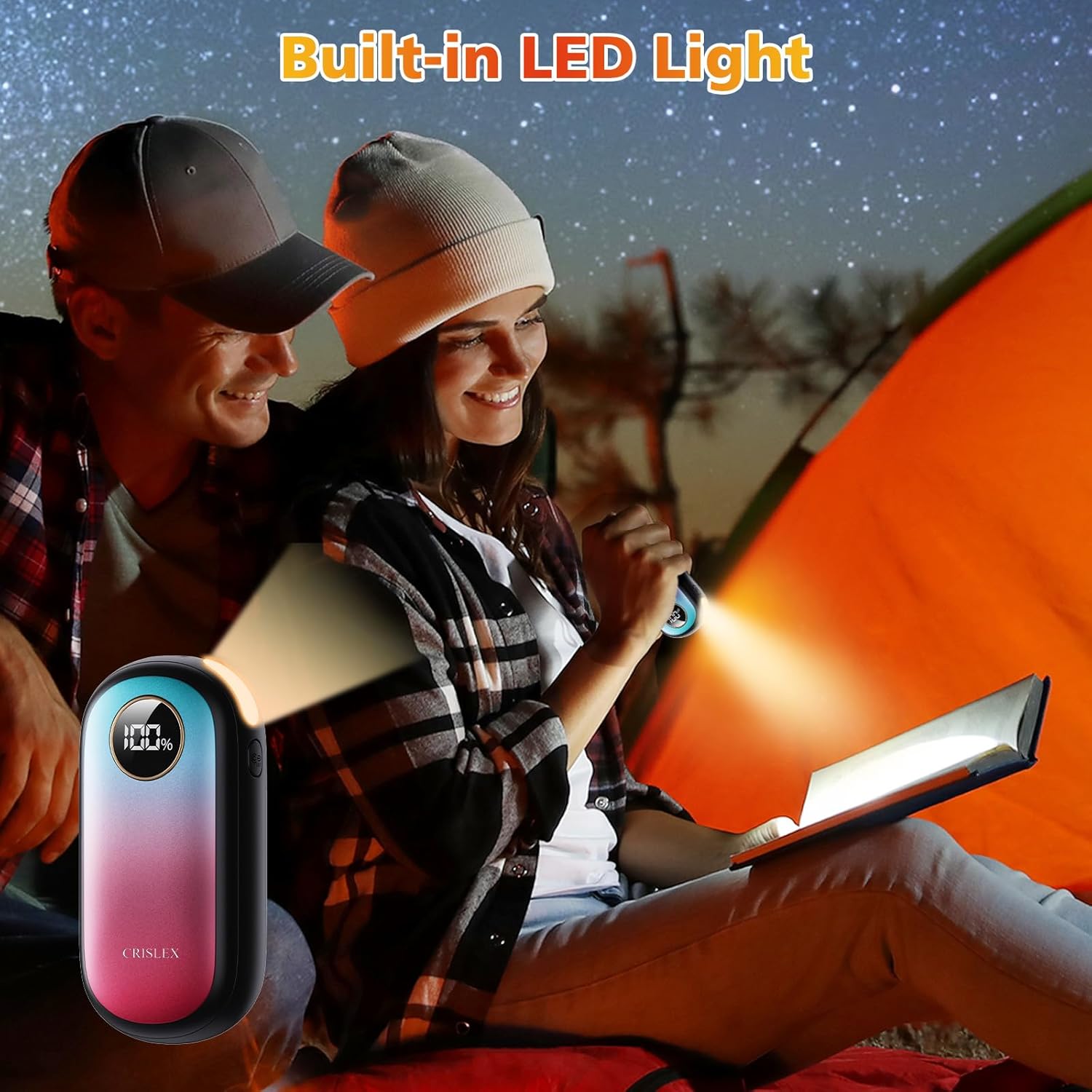 Hand Warmers Rechargeable, Dual-Sided Heating with LED Display, Flashlight, 4 Heating Levels Electric Pocket Heater for Raynauds, Golf, Camping, Hunting, Gifts for Christmas Men Women