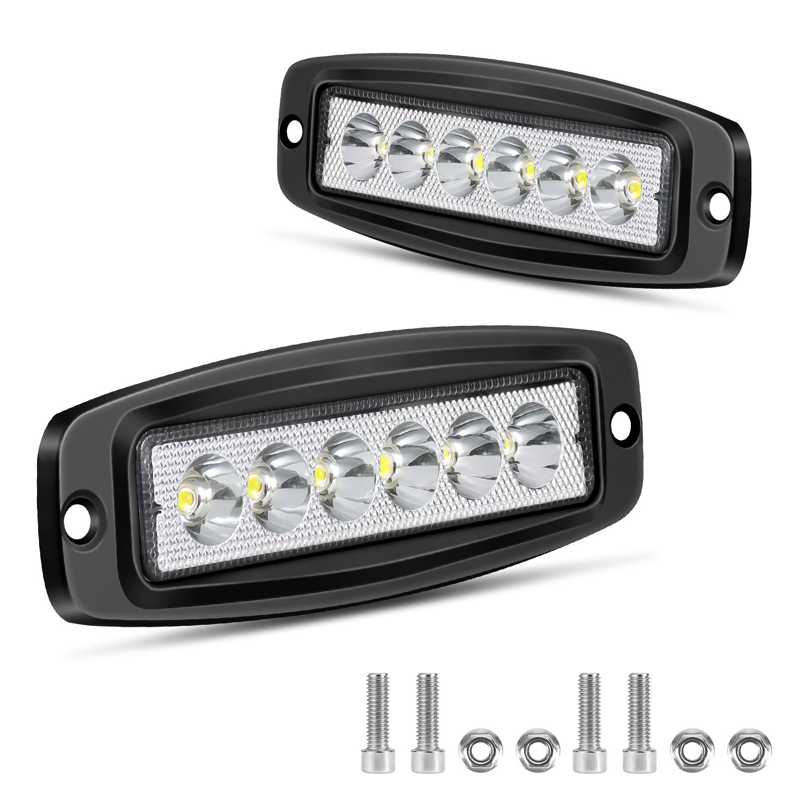 2 Pièces 18W Feu de Recul 12V 24V Phare de Travail Led, IP67 Spot Barre led pour Voiture, 4x4, SUV, Camions, Camionnettes, Tracteurs, Pelles mécaniques, Moto