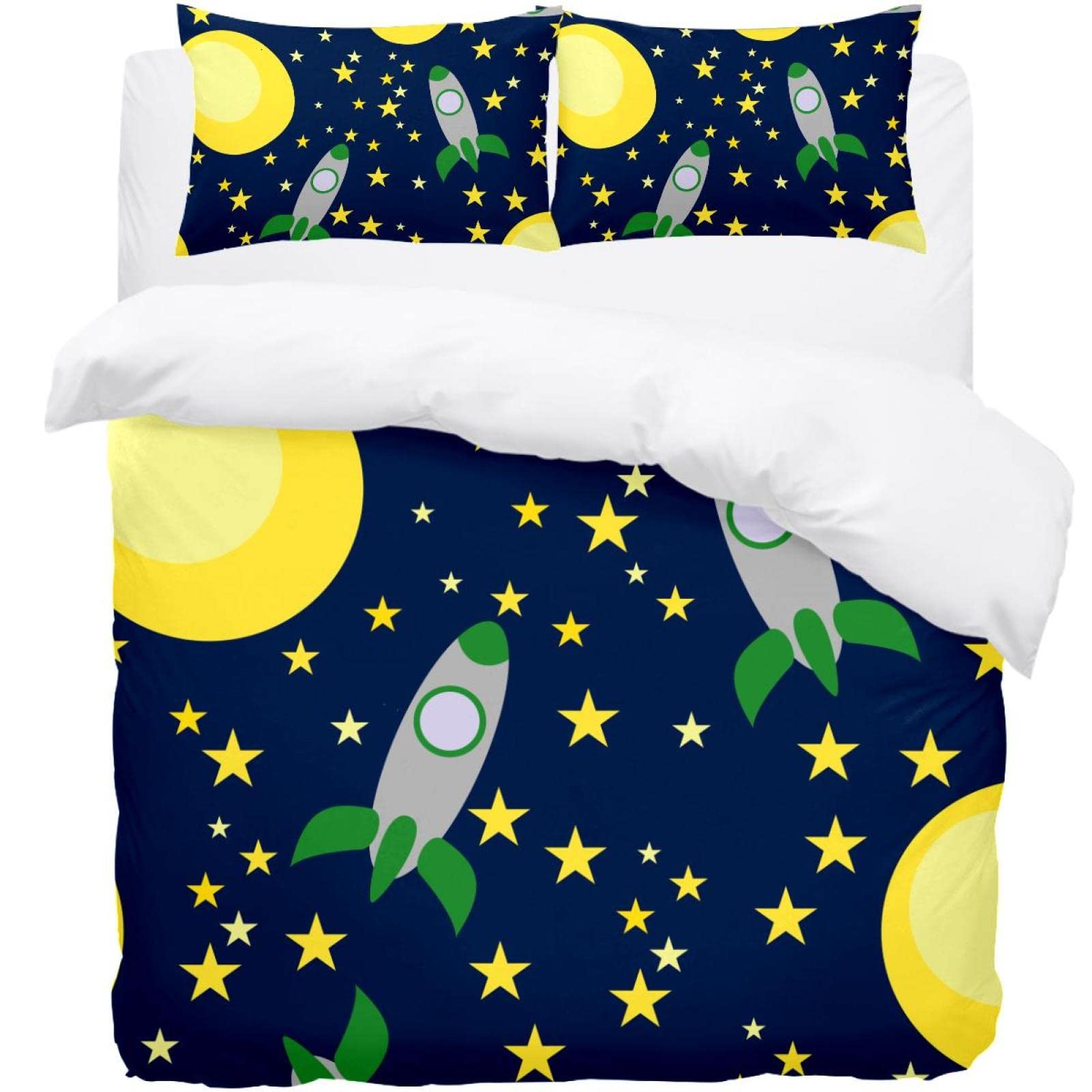 Housse de couette univers vaisseau spatial et étoiles parure de lit simple 3 pièces douce