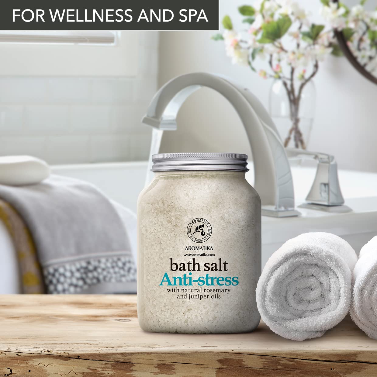 Sels de Bain Anti Stress 1300g - Sel de Mer avec Huile Essentielle de Romarin et Genévrier - Meilleur pour un Bon Sommeil - Soulagement du Stress - Beauté - Bain - Soin du Corps
