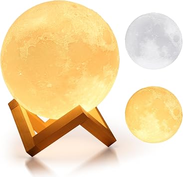 Mydethun 3D Moon Lamp, 4.7 Inch Dual-Color & 16-Color LED Night Light, Touch & Remote Control, Mood Lighting for Home Decor, Bedroom, Gifts for Women, Kids, and Valentines Day, with Wooden Stand