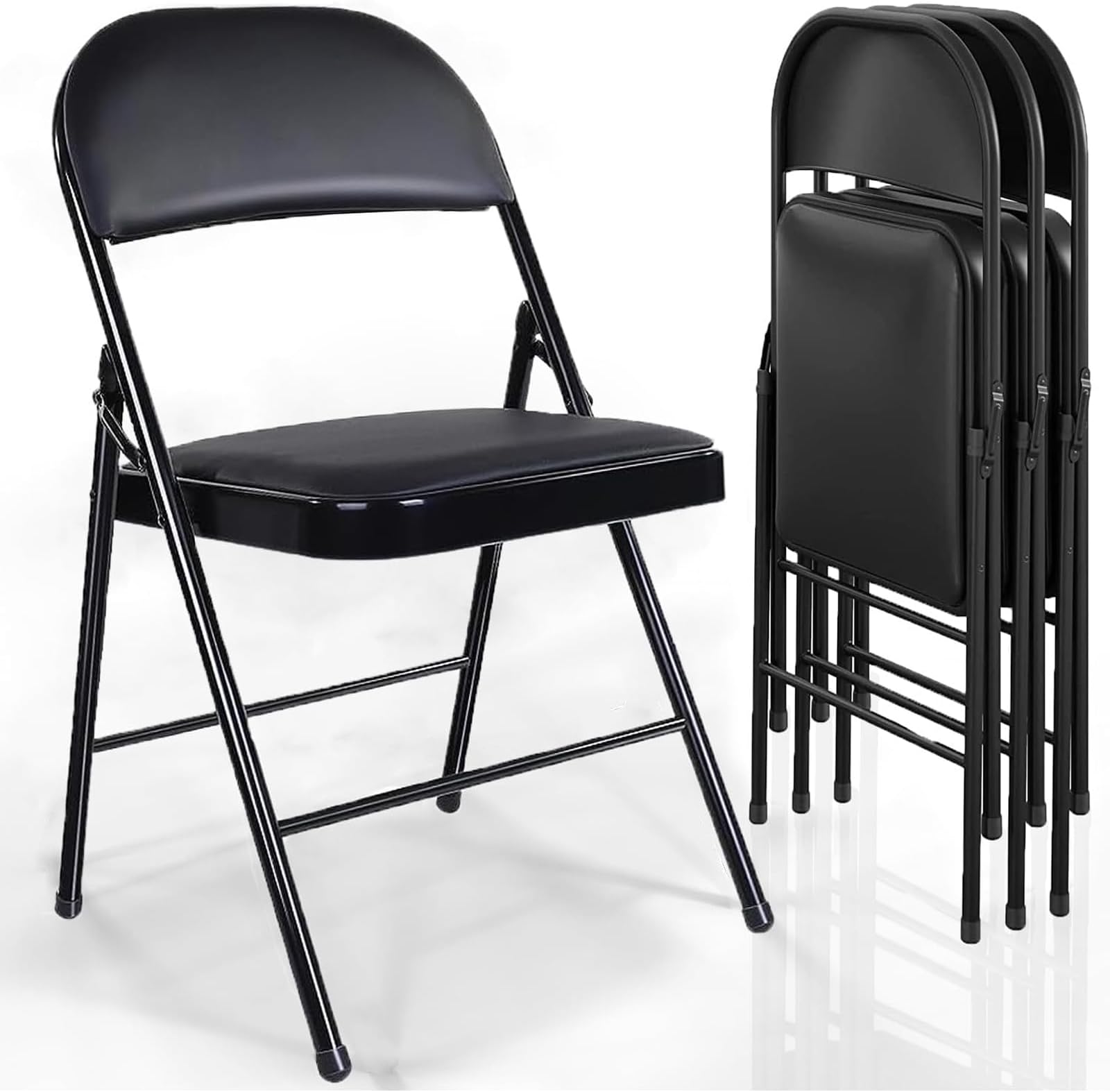 GIVIMO Folding Chair 4 Pack, Thickened Steel Frame Folding Chairs for Outside with Seat Cushion for Holiday, Gathering, Party, Wedding, Office - Black, Weight Capacity 330 lbs.