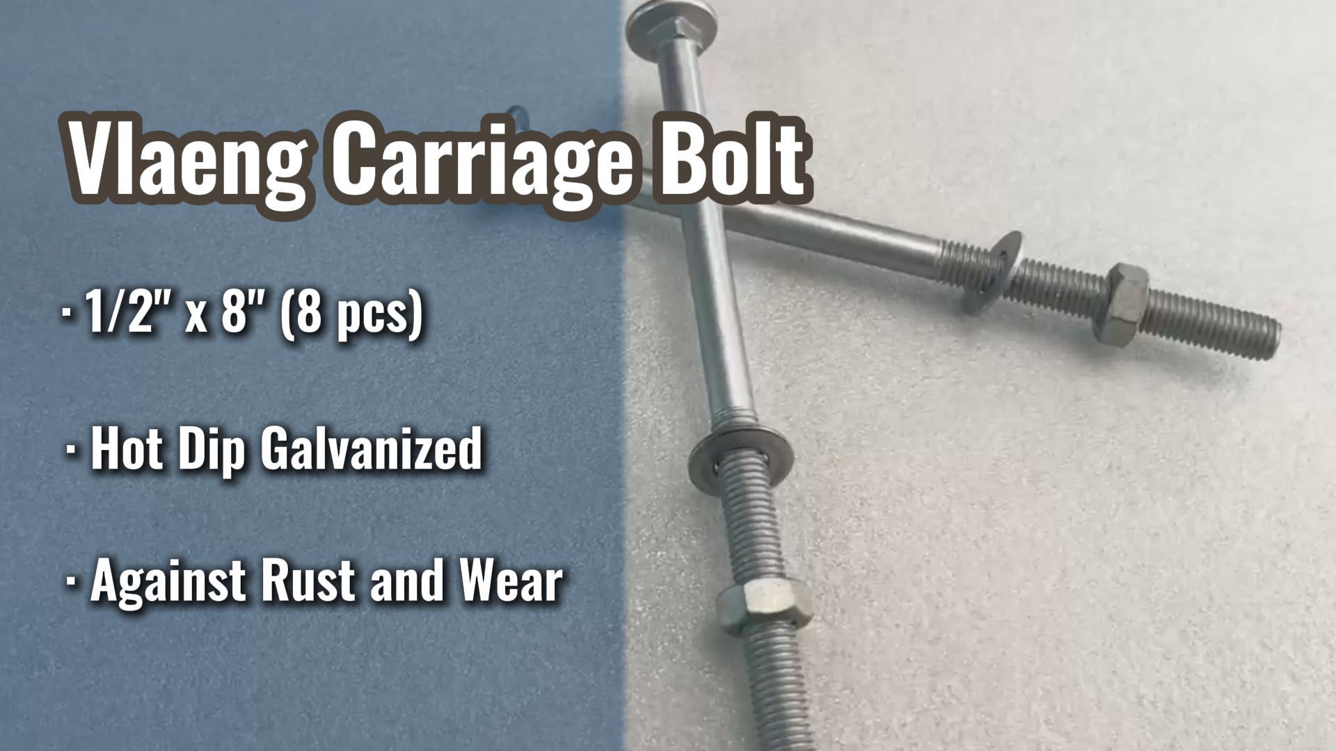 Image of 7 /16 inch x 8 inch (8 pcs) Galvanized Carriage Bolt Kit, Includes 7 /16 inch M12 Flat Washers and 7 /16 inch M12 Nuts, Hot Dip Galvanized Q235 Steel for Exterior Use, Ideal for Dock Maintenance