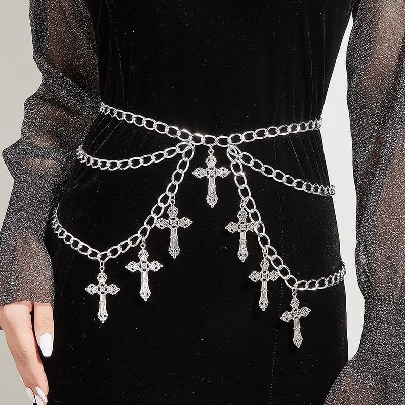 Gothic Cross Waist Chain for Women Layered Silver Chain Belt Punk Hip Hop Body Chain Jewelry Pants Chain Y2K Halloween Accessories - Image 4