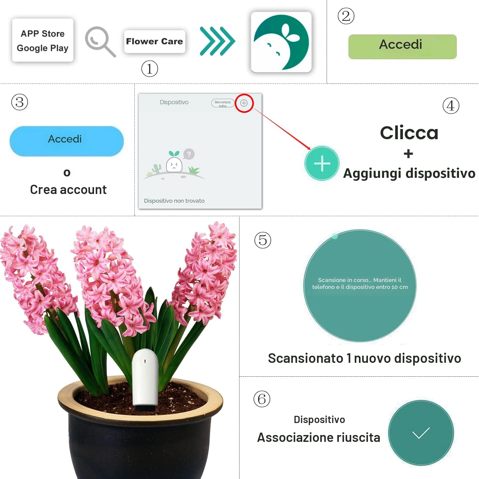 4 in 1 Sensore Umidità Terreno, Igrometro Piante, Misuratore Umidità Terreno, Intelligente Tester del Umidità/Luce/Fertilità/Temperatura, per Mijia APP e Interno(1 PCS)