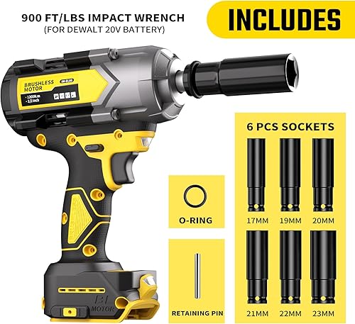 Miniatura 7 de Llave de impacto de 1200N.m para batería DeWalt de 20 V (sin batería), pistola de impacto inalámbrica de 20 V de 12 pulgada, destornillador de