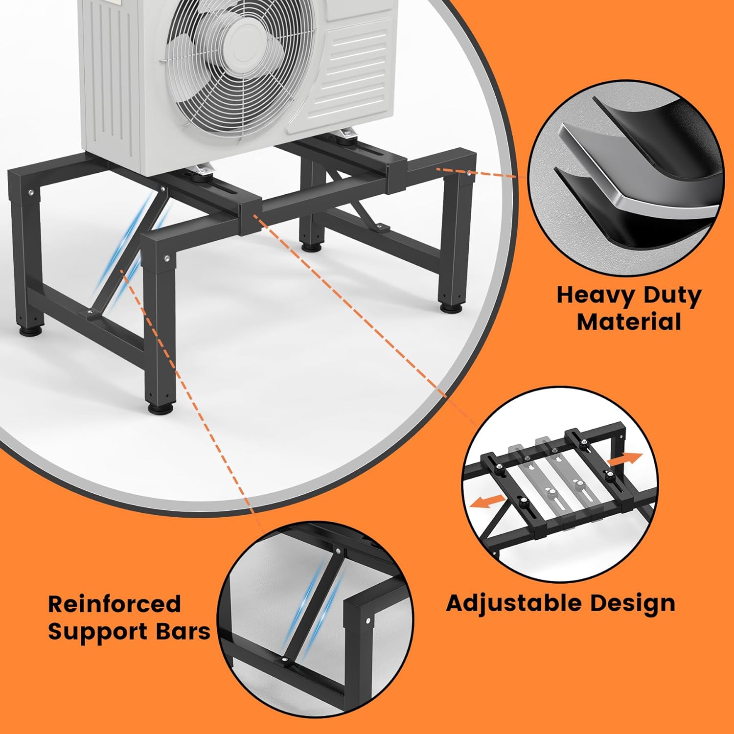 GCGOODS Preassembled Mini-Split Ground Stand, Ground Stand with 2 Support Bars for Mini Split, Ductless Air Conditioner and Heat Pump Systems of 9,000-36,000 BTU, Support up to 400 LBS, Black