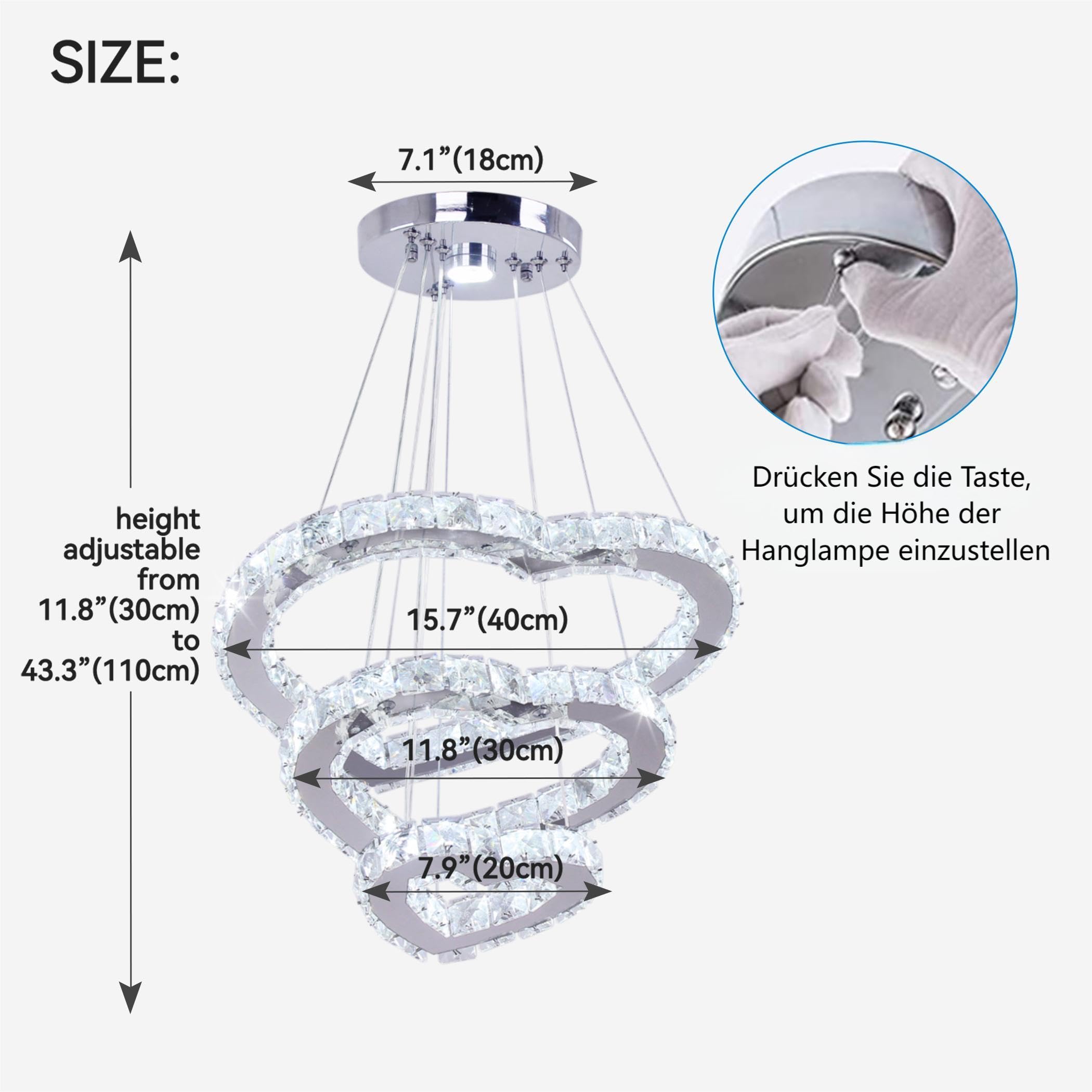 FRIXCHUR Lampada a Sospensione Cristallo Moderna, Lampada a Soffitto LED, Lampada a Soffitto a Sospensione per Camera, Soggiorno, Sala Pranzo, Scala (Luce Bianca Fredda)