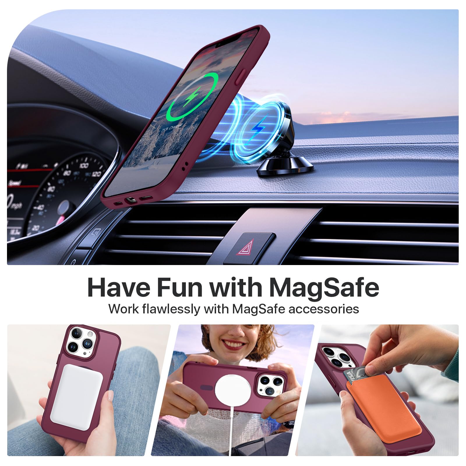 GaoBao Cover per iPhone 13 Pro 6,1 [Compatibile con Magsafe] Custodia Opaco Magnetica Sottile e Traslucida, Protezione Antiurto e Antigoccia, Protettiva Anti-Improntaper (Rosso Prugna