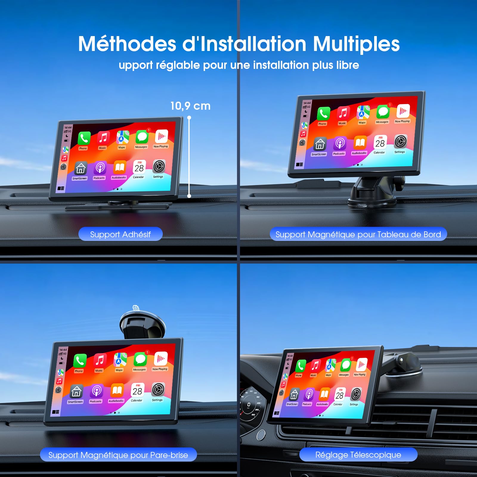 Avylet Écran 7'' A-pple Carplay Voiture, Android Auto sans Fil Tactile Portable, Navigation GPS, Contrôle Vocal Google/Siri, Radio Bluetooth, AUX/FM, Mirror Link, OTA