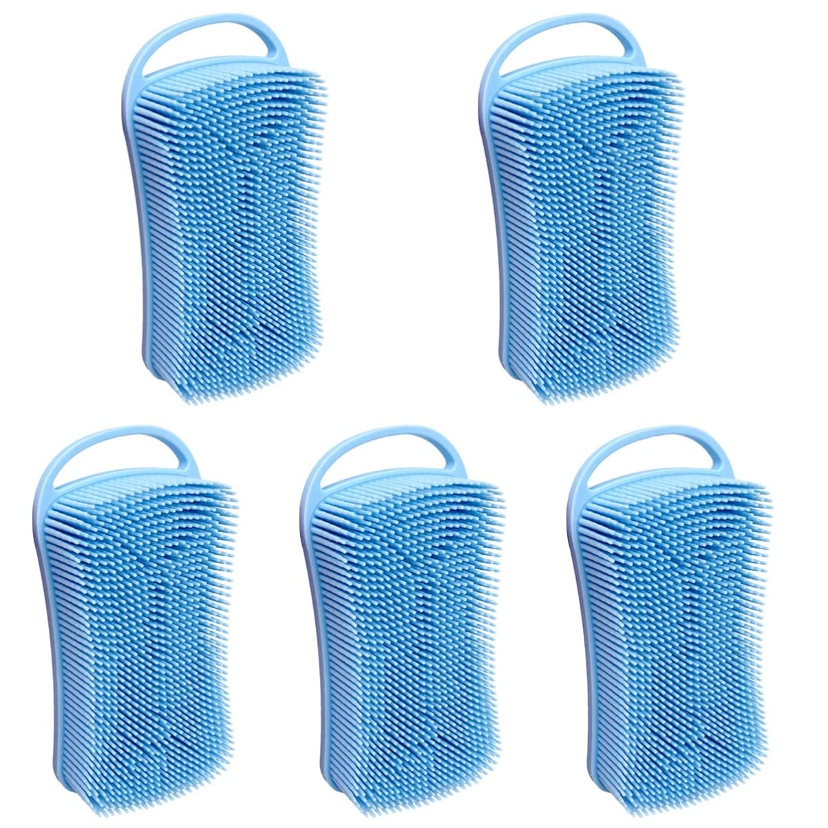 FRCOLOR 5pezzi Spazzola Da Bagno Silicone Per Massaggio e Pulizia Strumento Esfoliante Con Gancio Appeso Per Uso Domestico e Del Corpo
