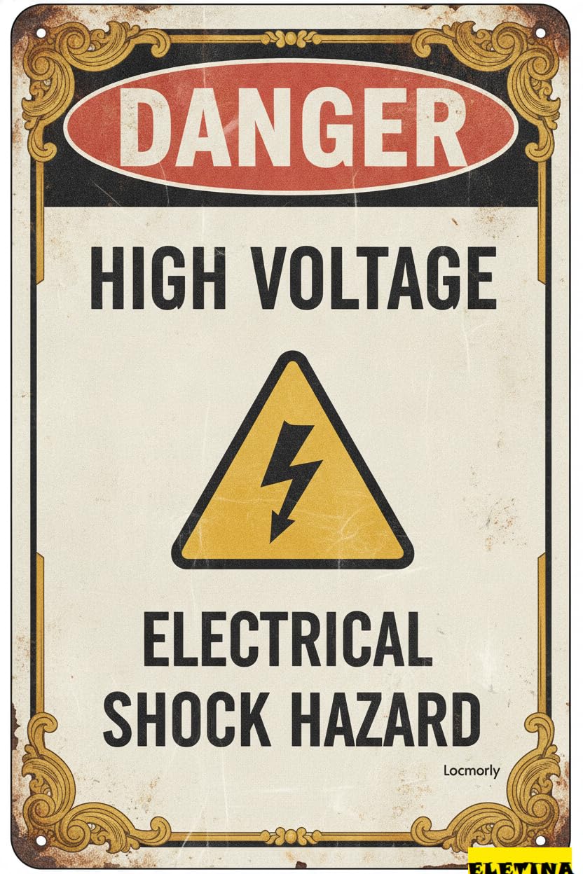 Personalized Sign for Man Cave Metal, Danger High Voltage, Electrical Shock Hazard, 8x12in, Aluminum Private Property Decorative