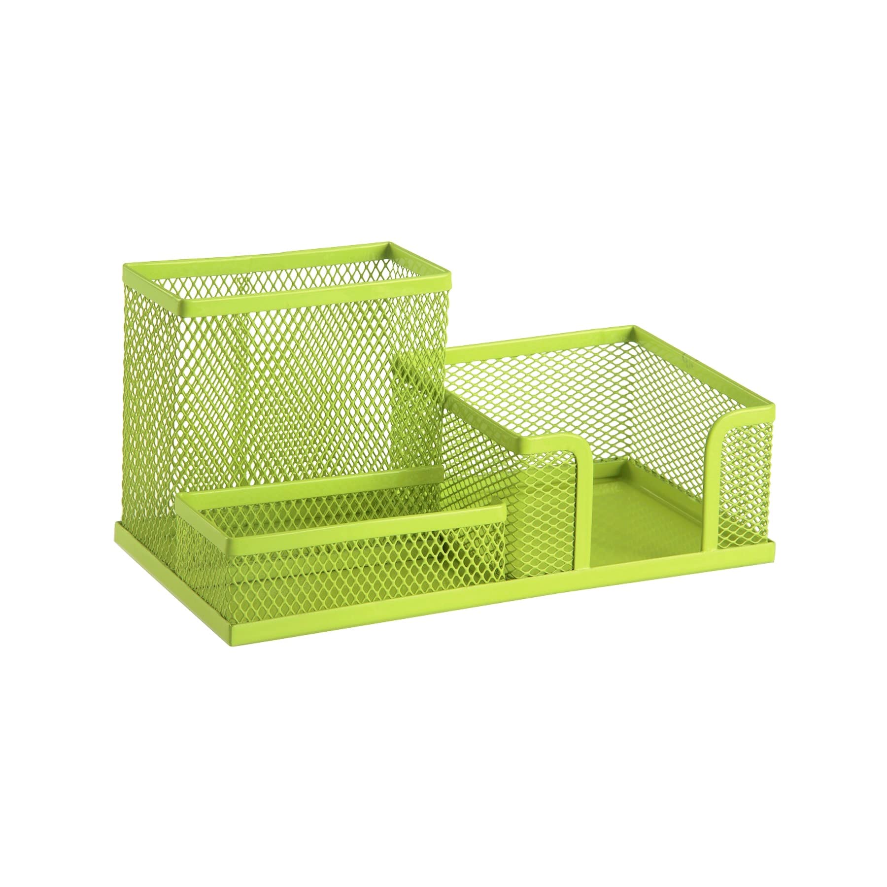 Leviatan Desk Organizer | Metal Desk Organizer | Office Pen Holder | Desk Organizer with Mesh Note Holder | 205 x 103 x 98 mm | Lime Green
