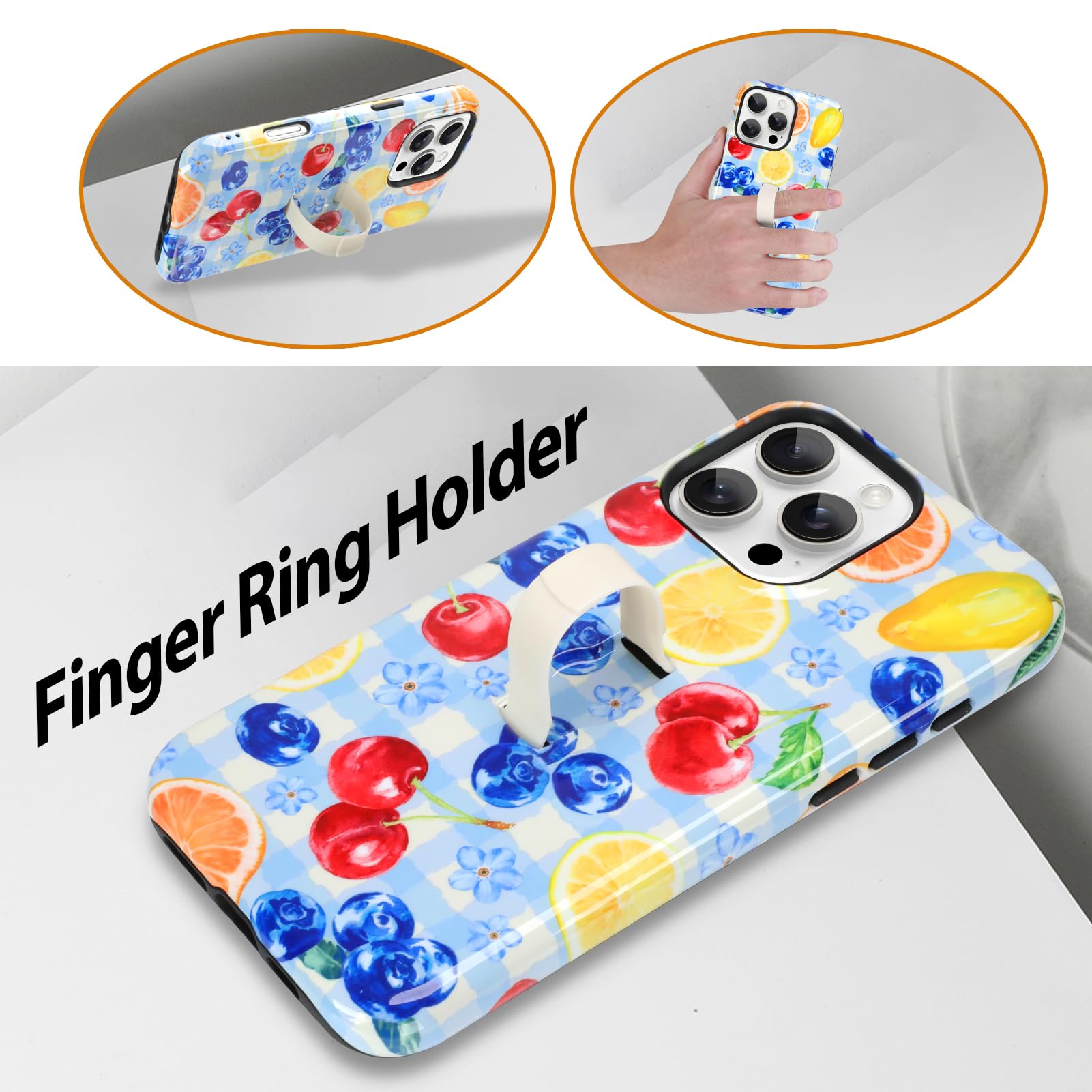 Custodia compatibile con iPhone 16 Pro, grazioso design lucido a scacchi, con cinturino da polso regolabile integrato, supporto per la mano con cavalletto, cover rigida antiurto (blu)