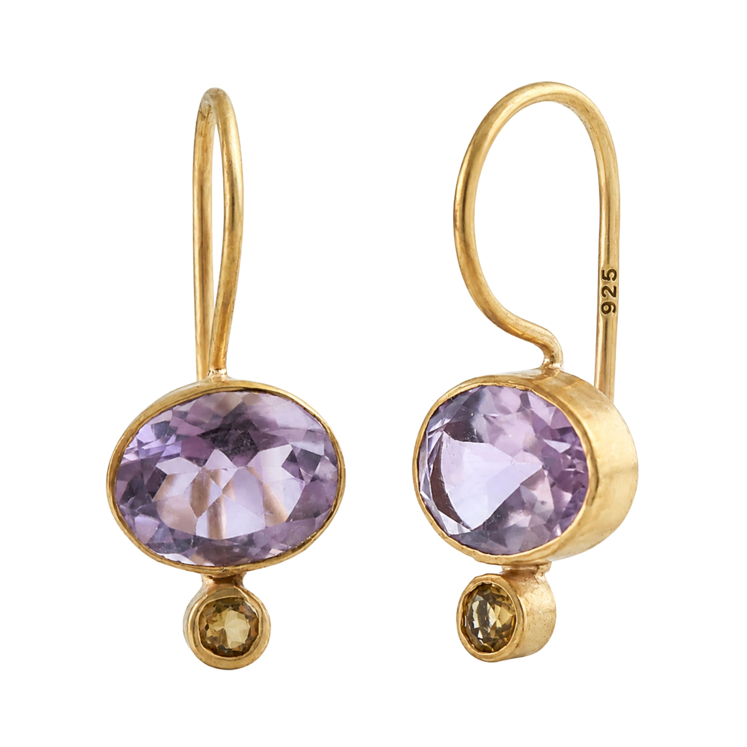 Orecchini Pendenti in Argento Sterling Placcato Oro con Ametista e Citrino - Gioielli Eleganti con Pietre Naturali Viola e Gialle - Stile Raffinato da Donna