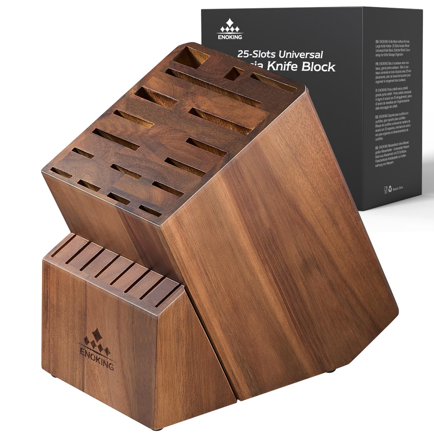 ENOKING Bloc couteaux 25 pièces Rangement pour Couteaux, Porte Couteaux de Cuisine en Bois d'acacia, Bloc Couteaux Cuisine sans couteaux, Support de couteaux Ciseaux