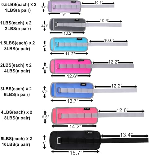 Miniatura 5 de Pesas de tobillo de 123468101220 lb, 1 par de pesas para muñecas, piernas y brazos para mujeres, hombres y niños con correas ajustables para correr,
